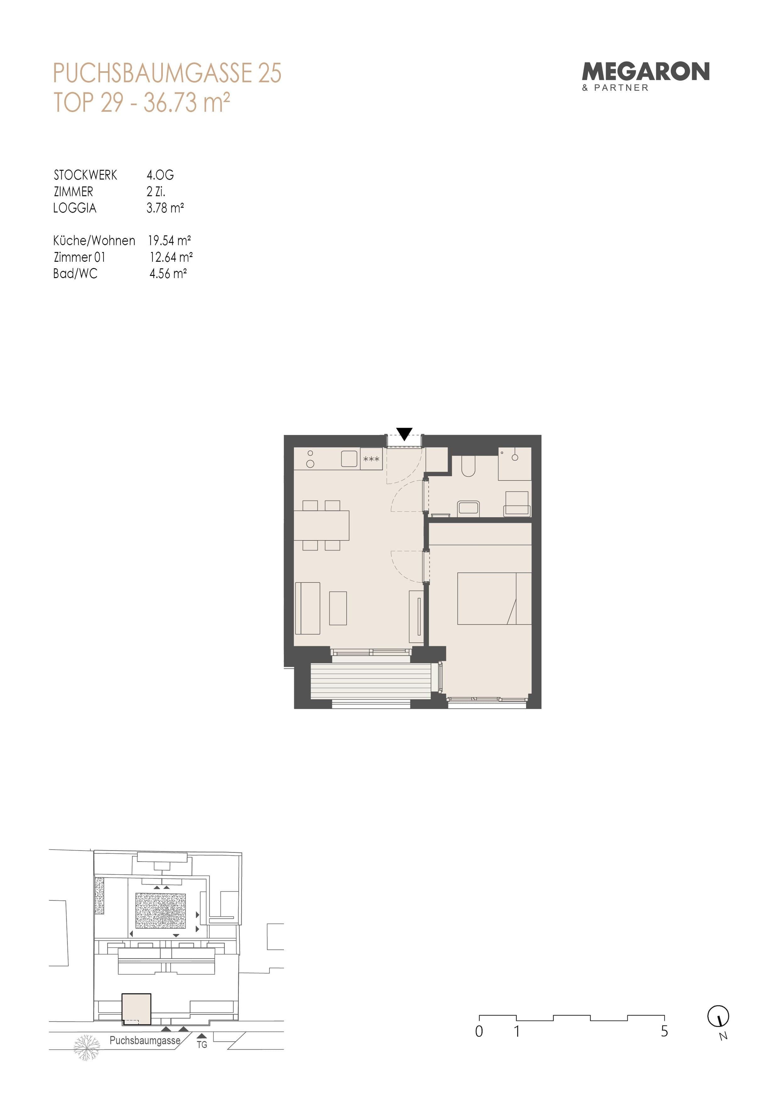 Floorplan Top 29 — Karl im X. — 2 Rooms — 36.7 m² — 4. OG