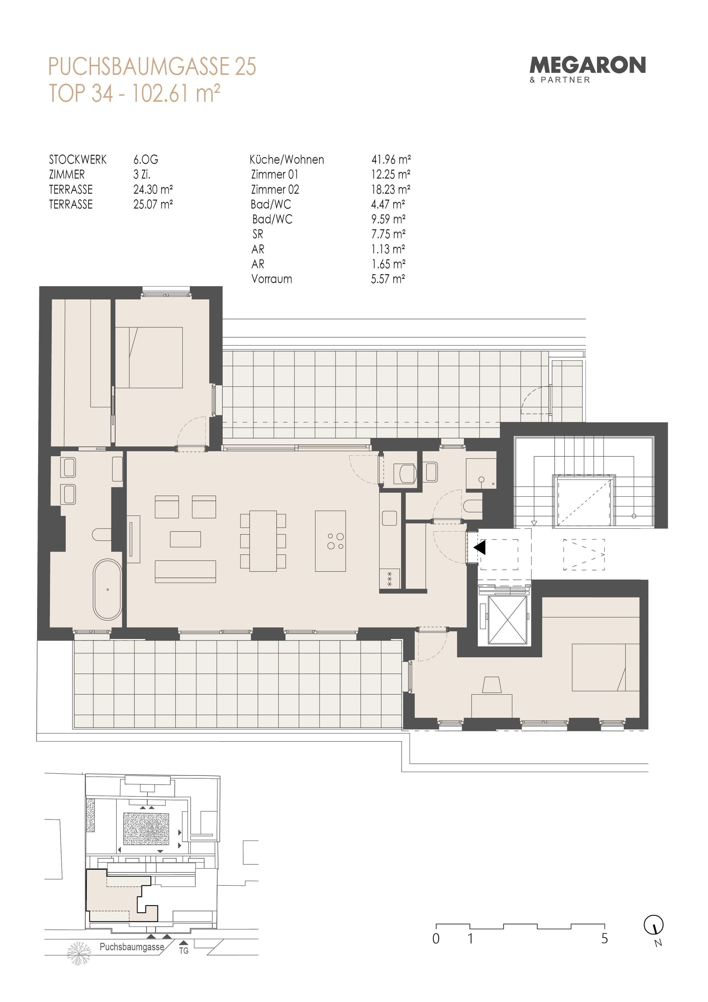 Floorplan Top 34 — Karl im X. — 3 Rooms — 102.6 m² — 2. DG