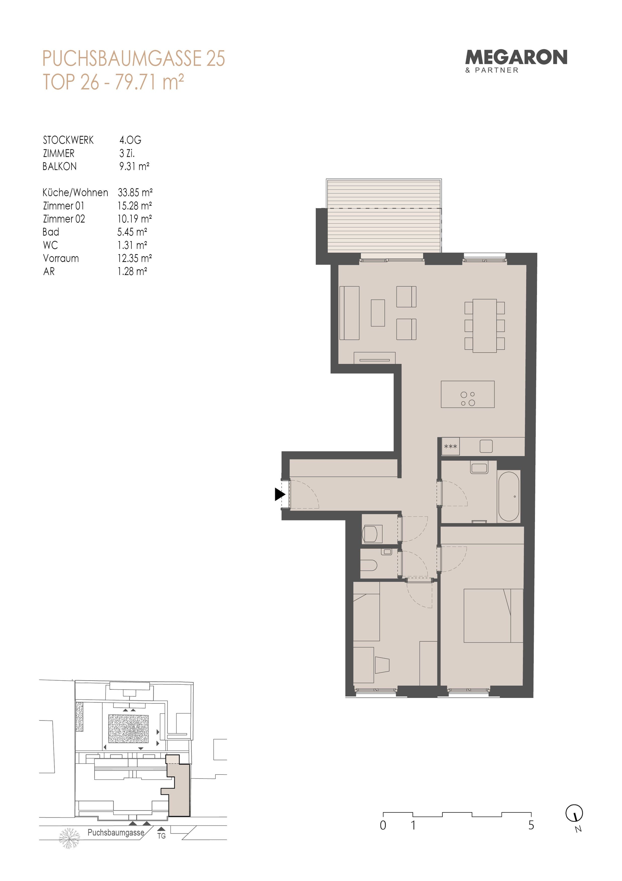 Grundriss Top 26 — Karl im X. — 3 Zimmer — 79,7 m² — 4. OG