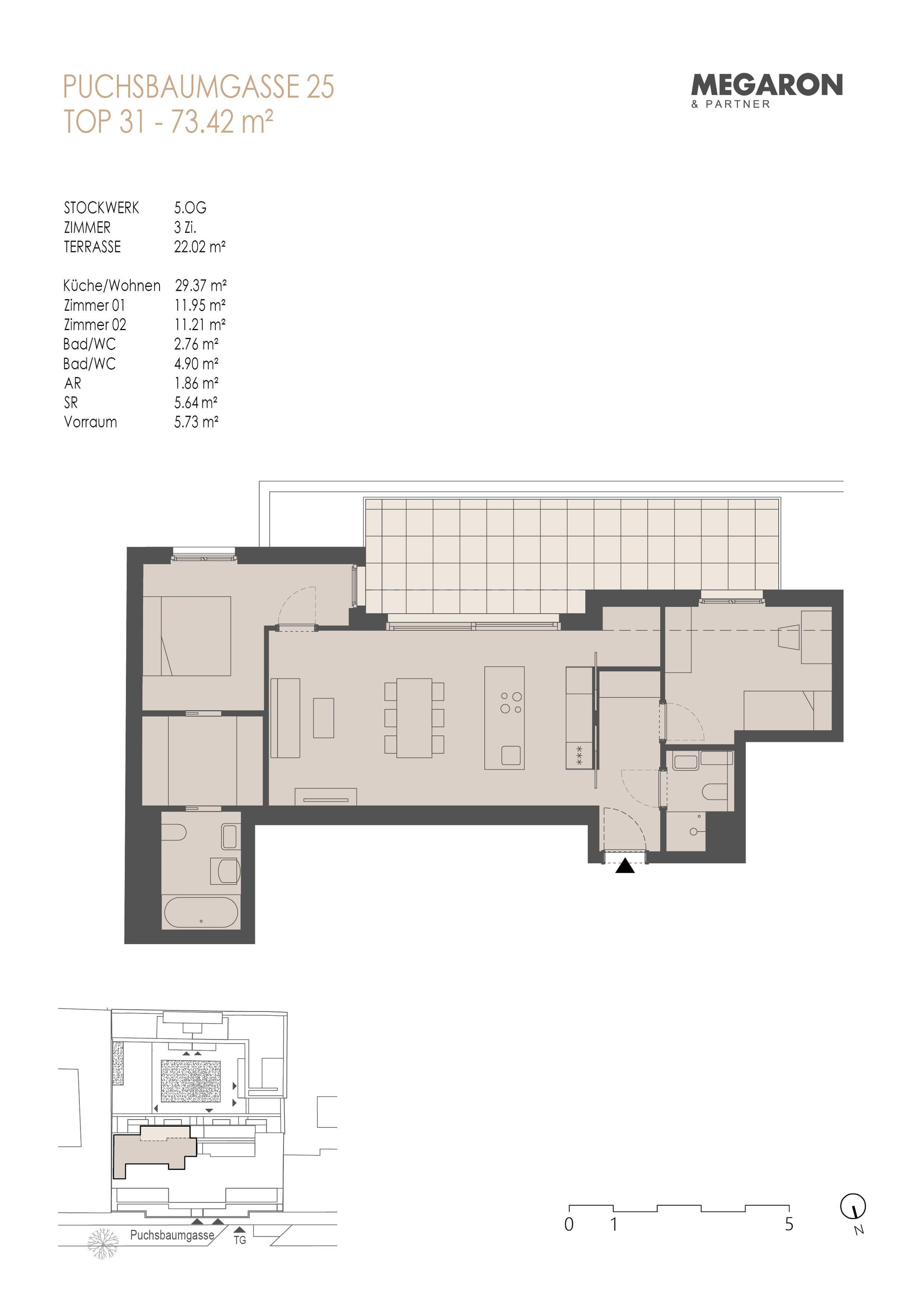 Floorplan Top 31 — Karl im X. — 3 Rooms — 73.4 m² — 1. DG