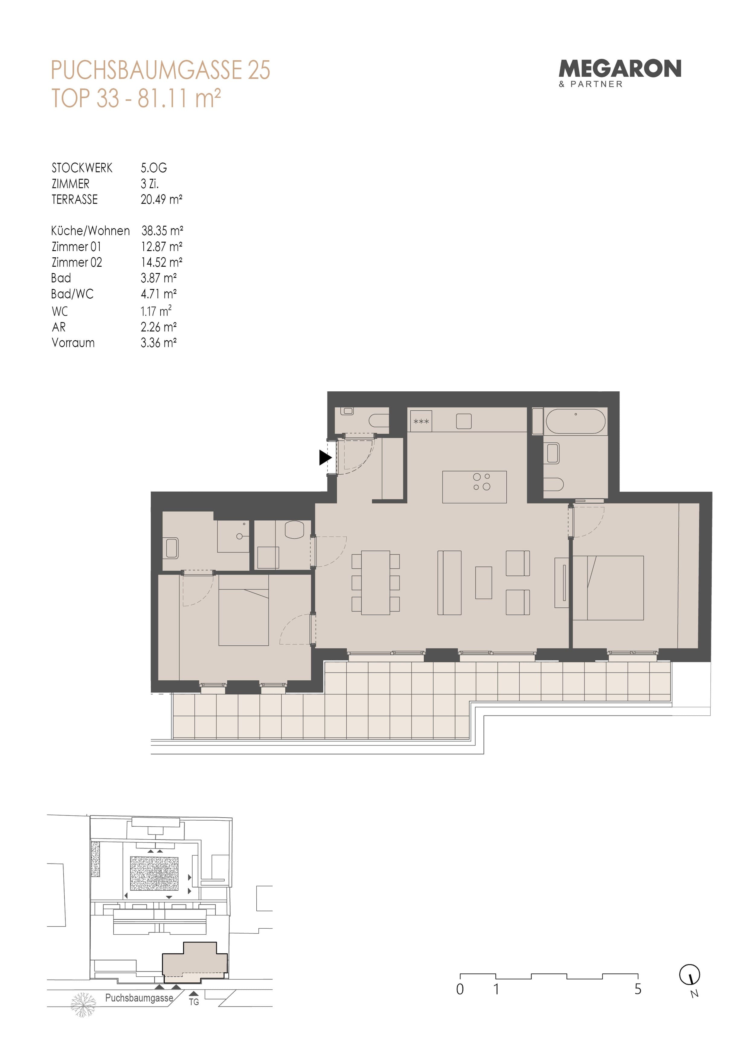 Grundriss Top 33 — Karl im X. — 3 Zimmer — 81,1 m² — 1. DG