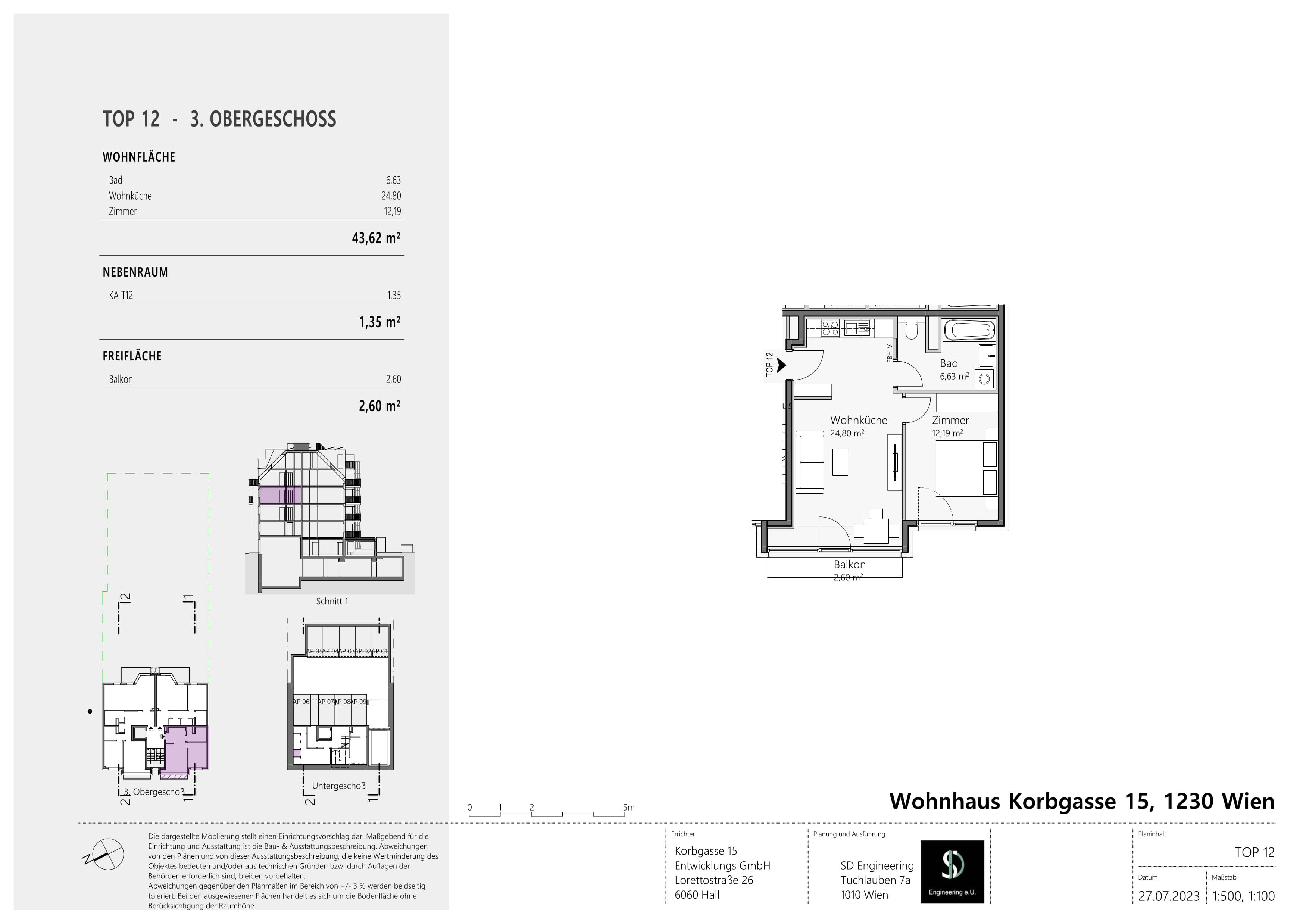 Floorplan Top 12 — Living in the Korbgarten — 2 Rooms — 43.6 m² — 3. OG