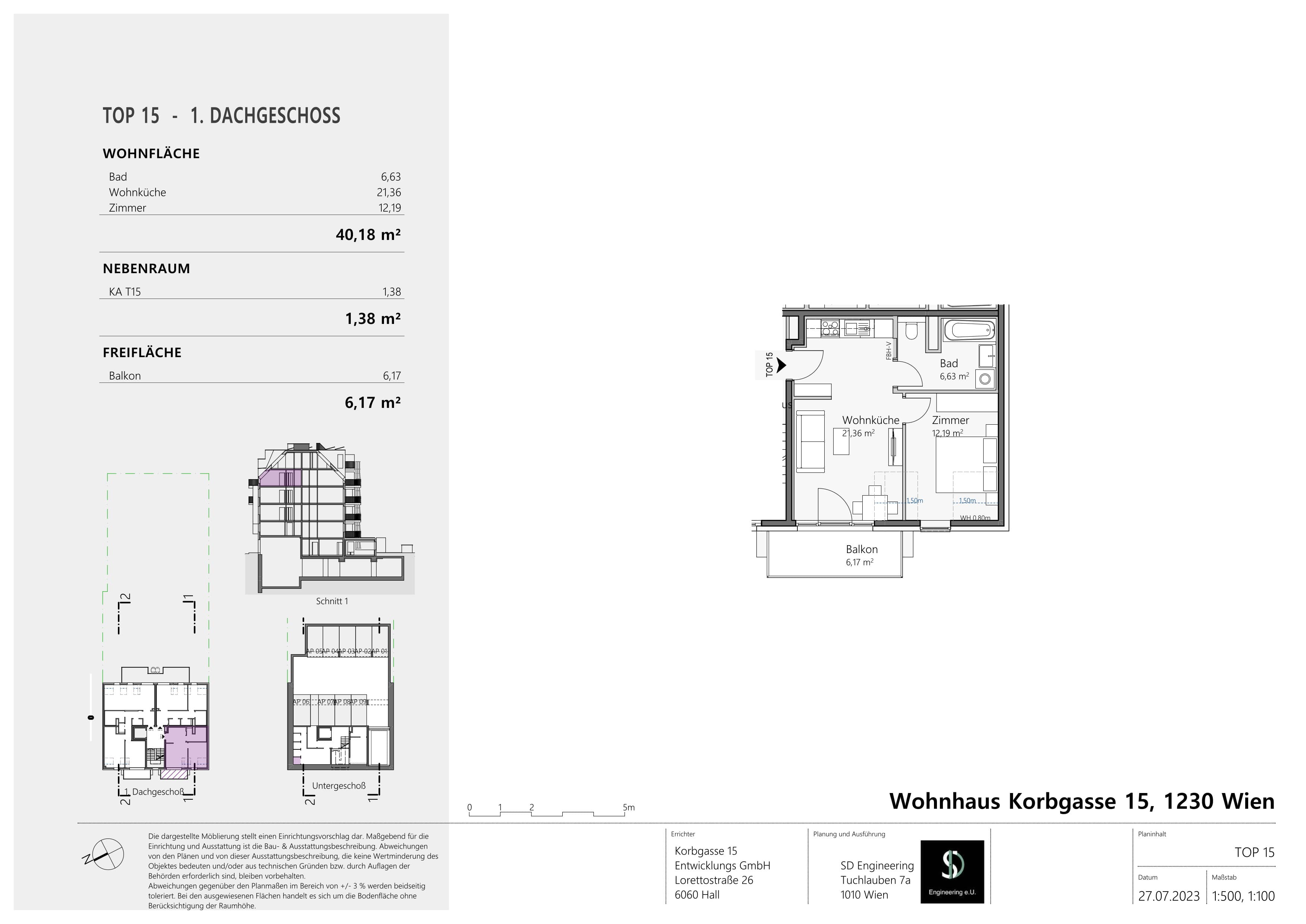 Grundriss Top 15 — Wohnen im Korbgarten — 2 Zimmer — 40,2 m² — 1. DG