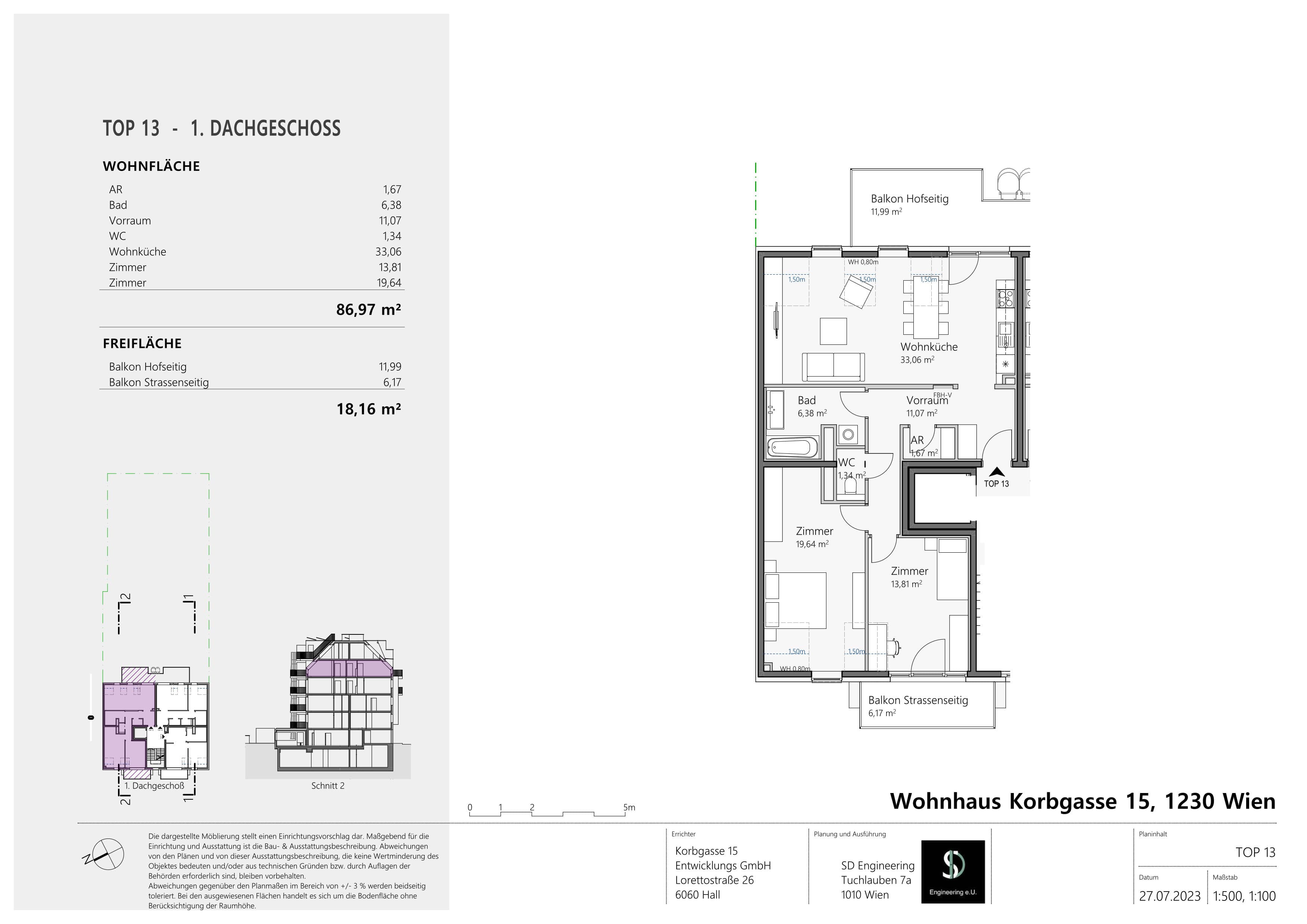 Floorplan Top 13 — Living in the Korbgarten — 3 Rooms — 87 m² — 1. DG