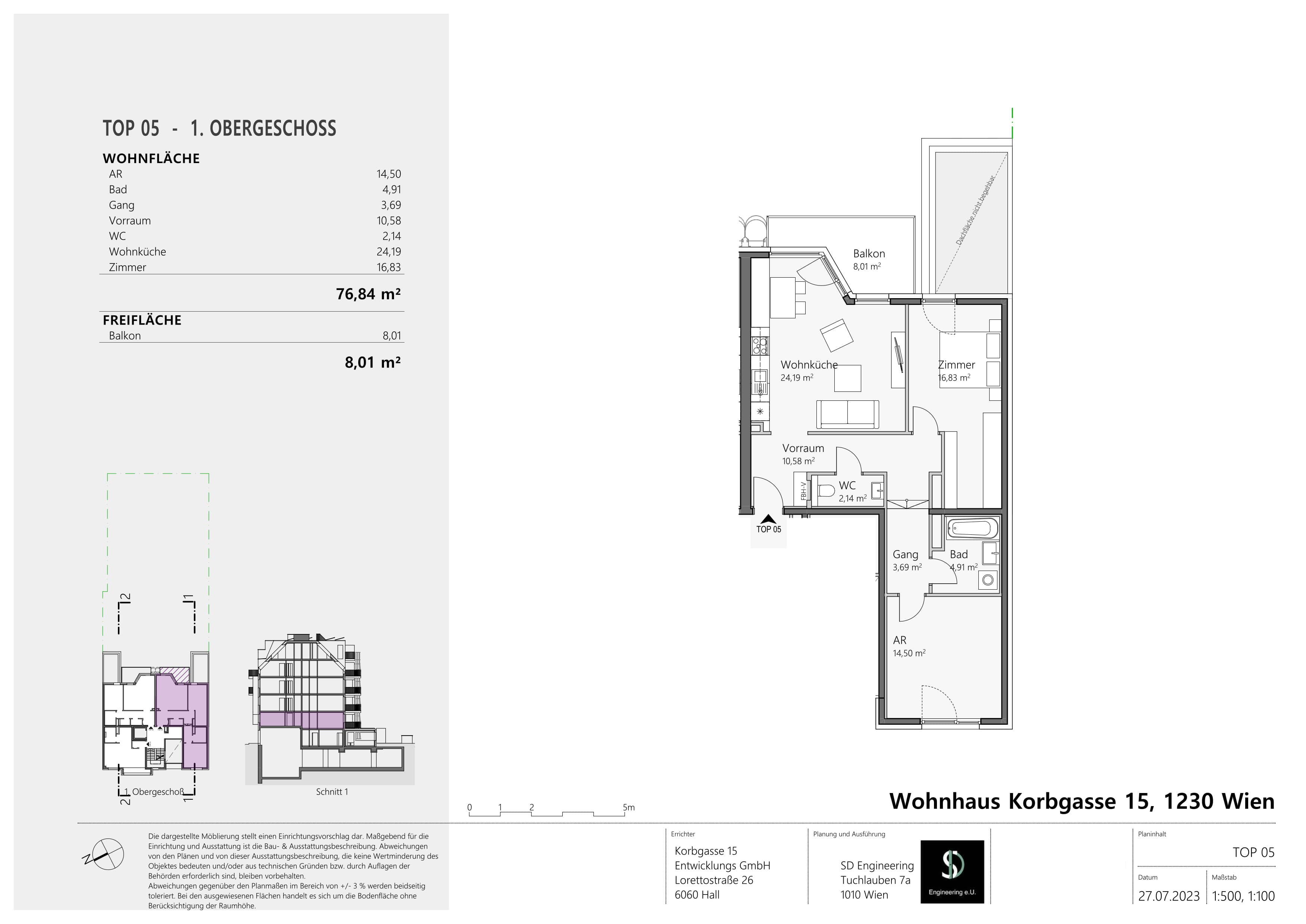 Grundriss Top 05 — Wohnen im Korbgarten — 2 Zimmer — 76,8 m² — 1. OG