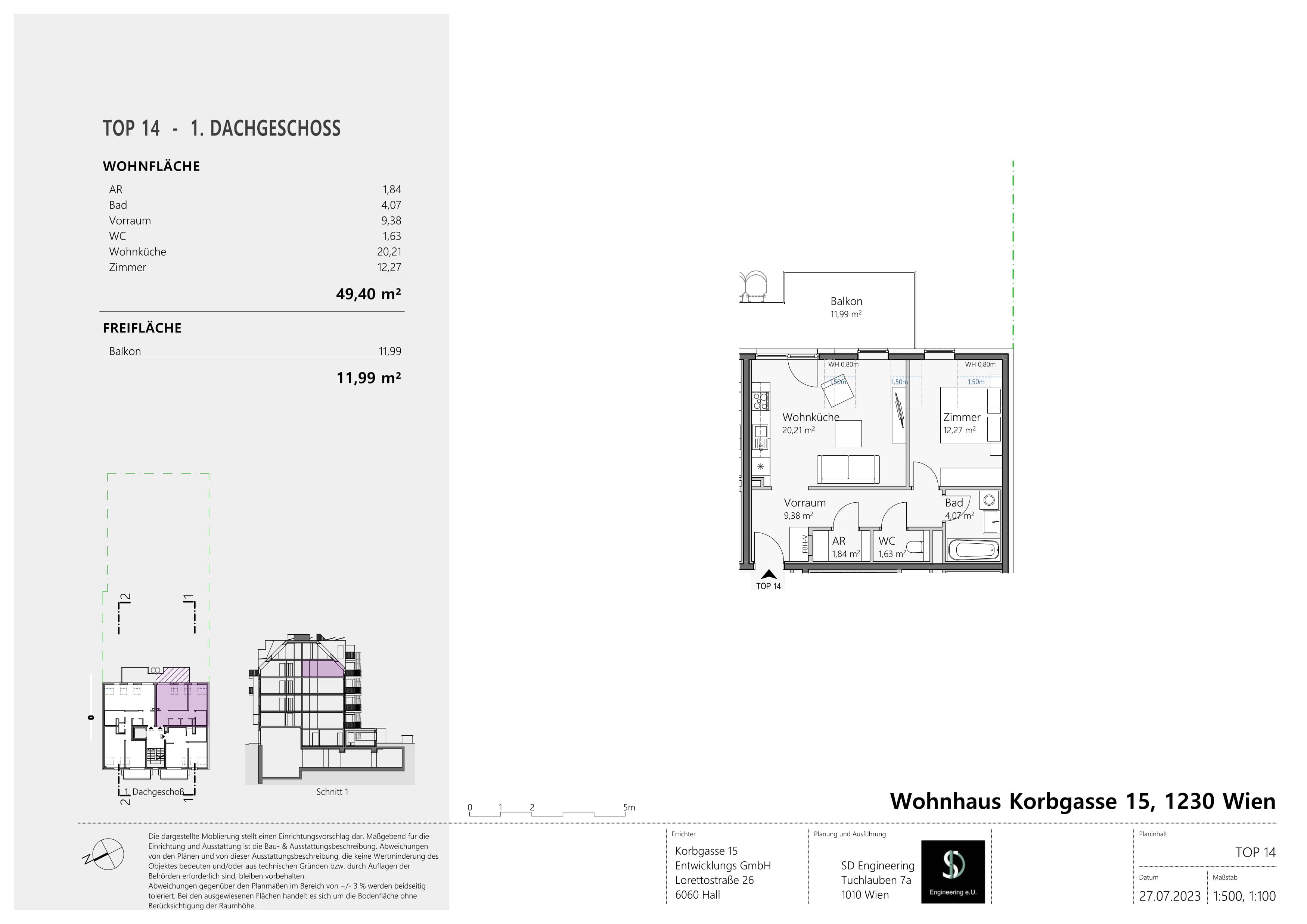 Floorplan Top 14 — Living in the Korbgarten — 2 Rooms — 49.4 m² — 1. DG