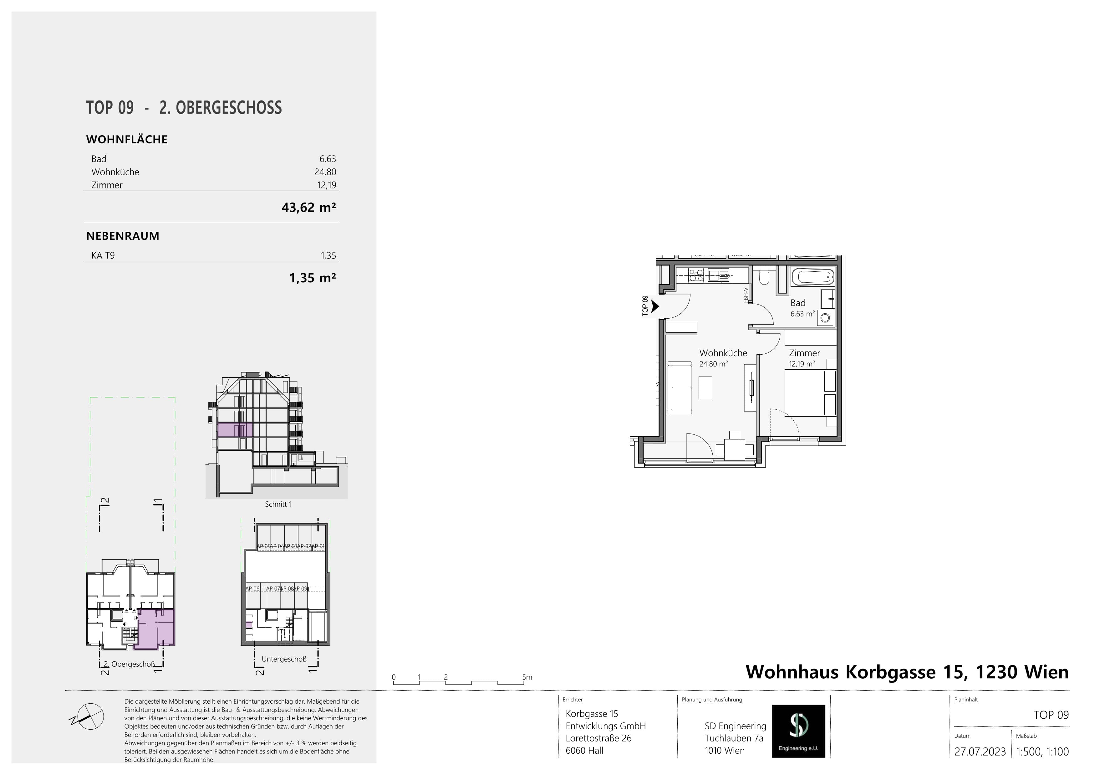 Grundriss Top 09 — Wohnen im Korbgarten — 2 Zimmer — 43,6 m² — 2. OG