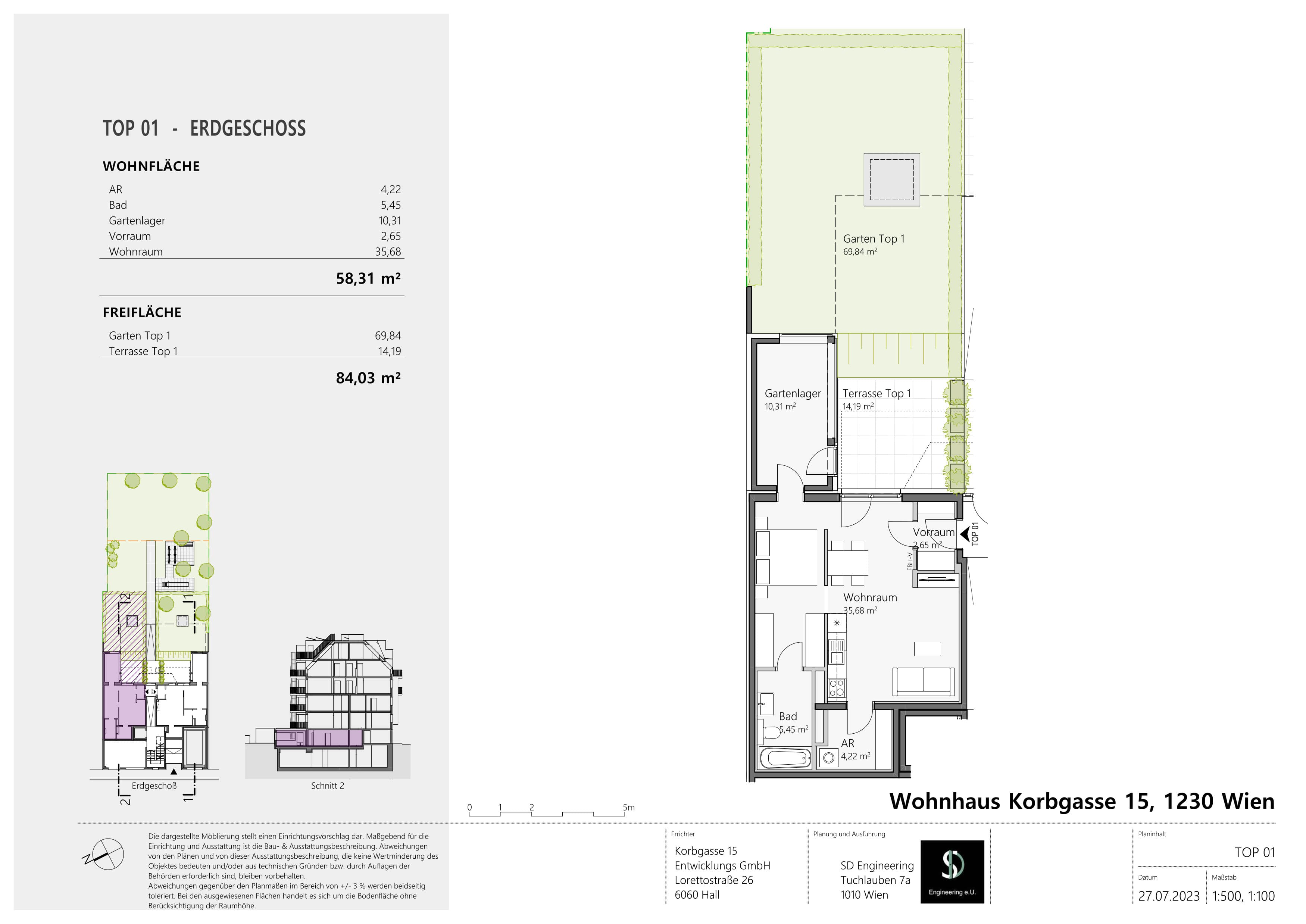 Floorplan Top 01 — Living in the Korbgarten — 1.5 Rooms — 58.3 m² — EG