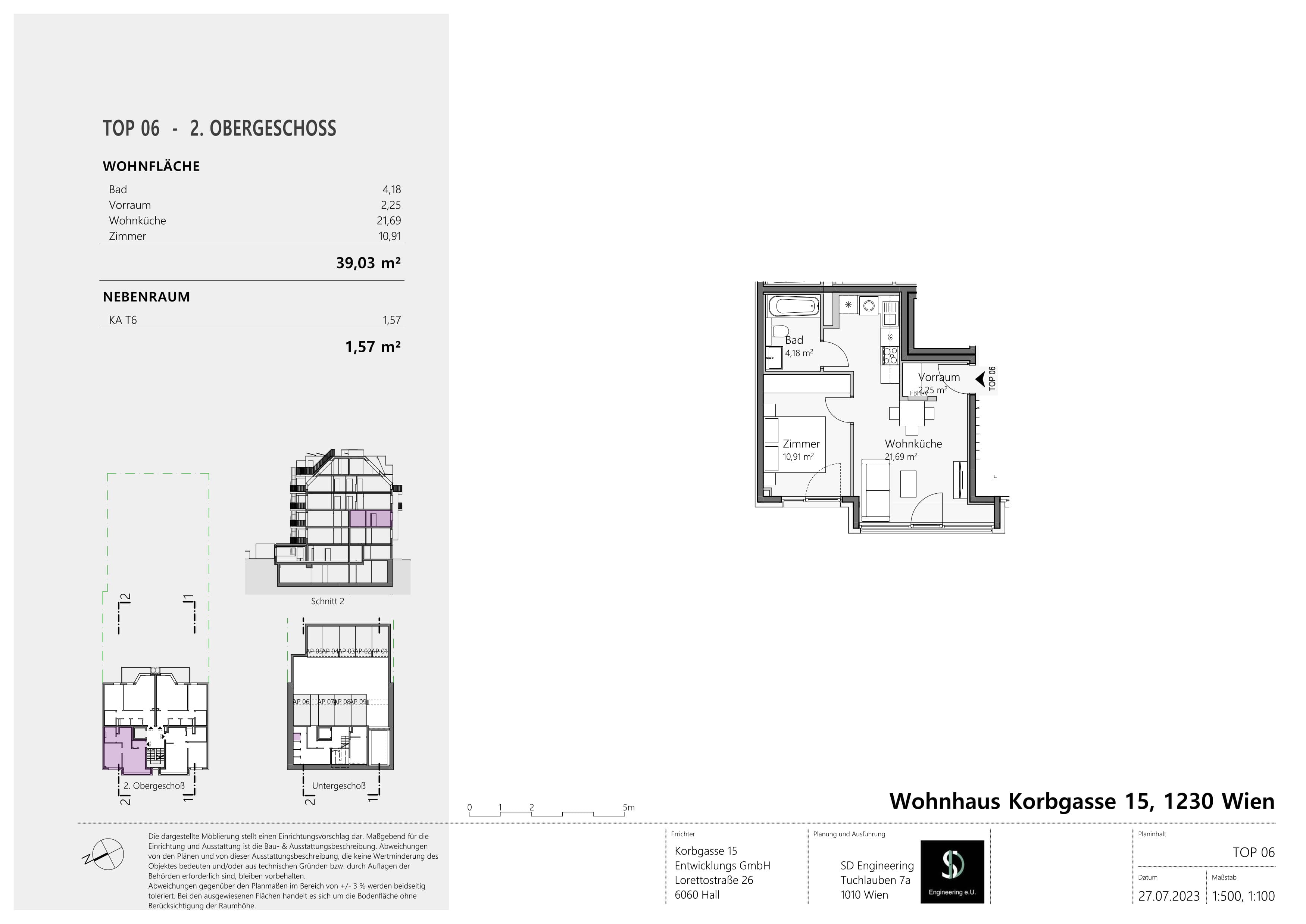 Grundriss Top 06 — Wohnen im Korbgarten — 2 Zimmer — 39 m² — 2. OG