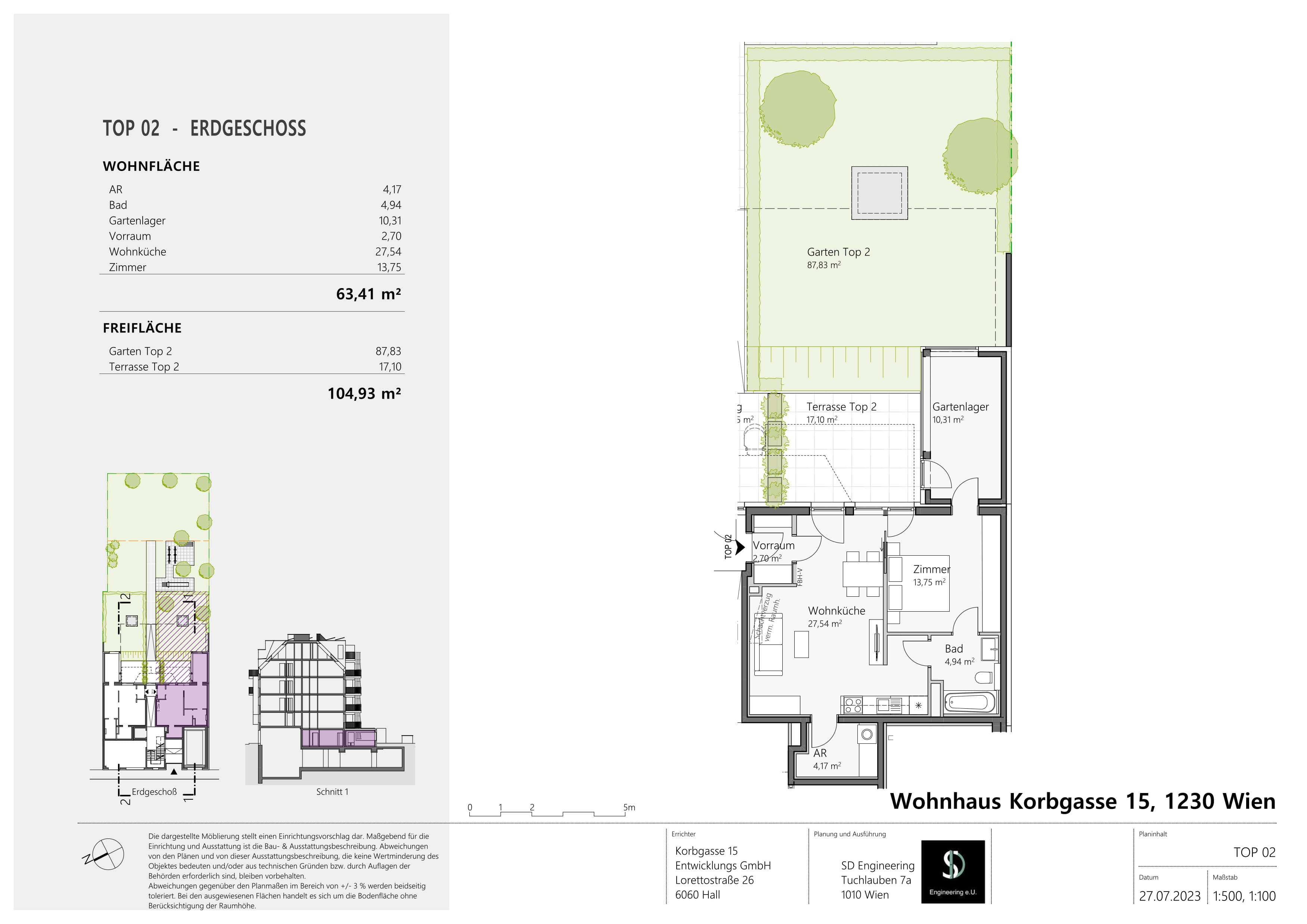 Grundriss Top 02 — Wohnen im Korbgarten — 2 Zimmer — 63,4 m² — EG