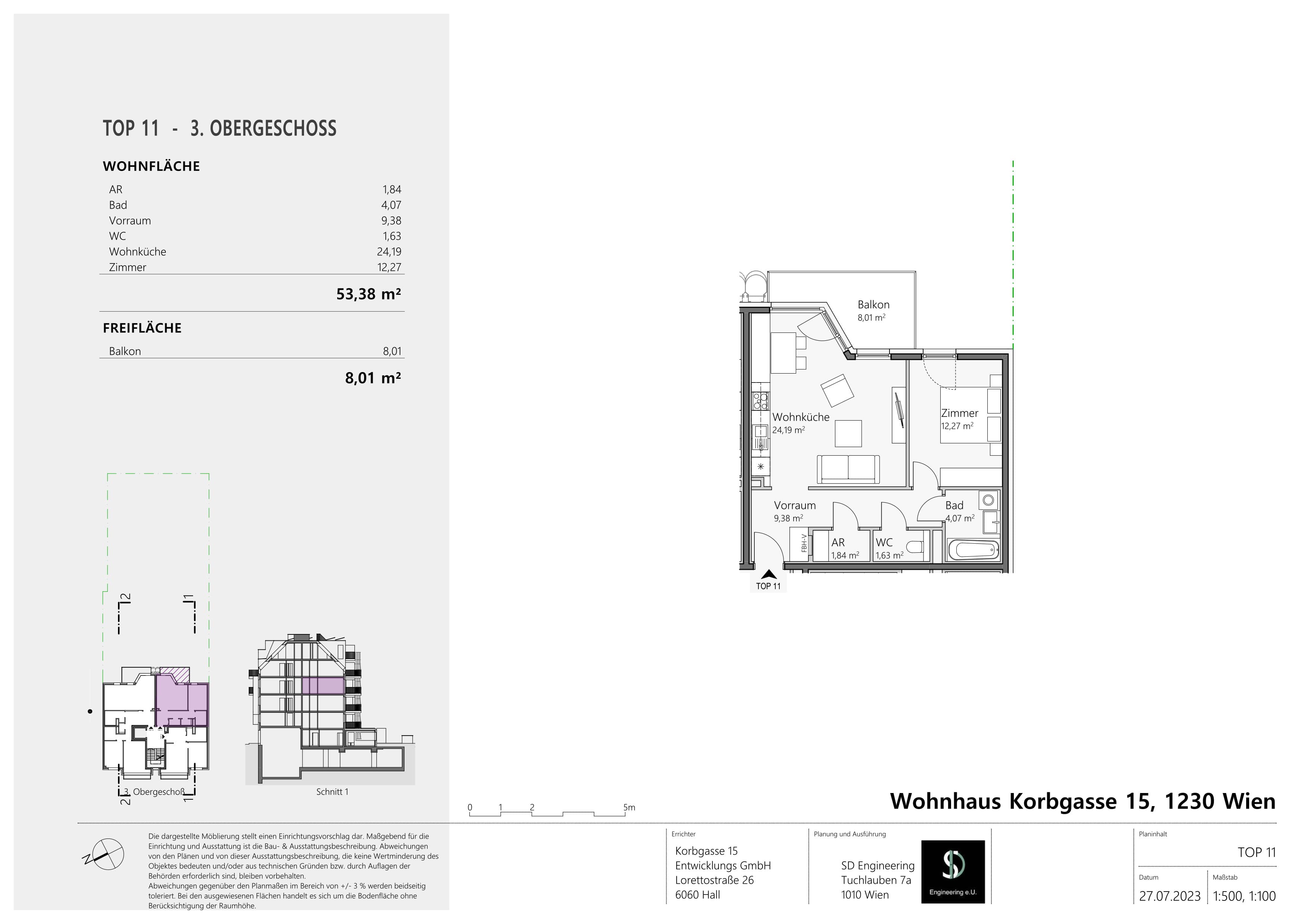 Floorplan Top 11 — Living in the Korbgarten — 2 Rooms — 53.4 m² — 3. OG