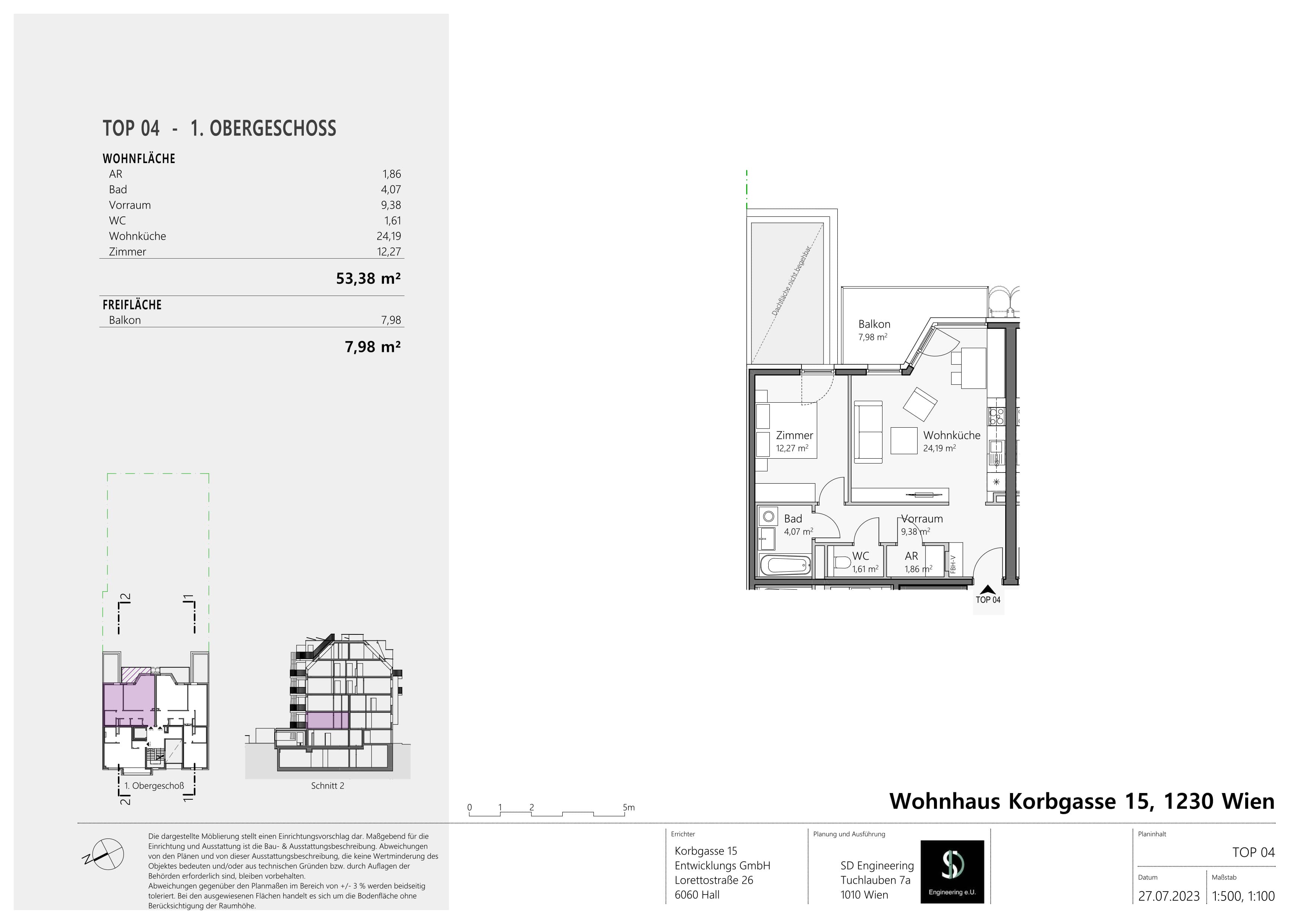 Grundriss Top 04 — Wohnen im Korbgarten — 2 Zimmer — 53,4 m² — 1. OG