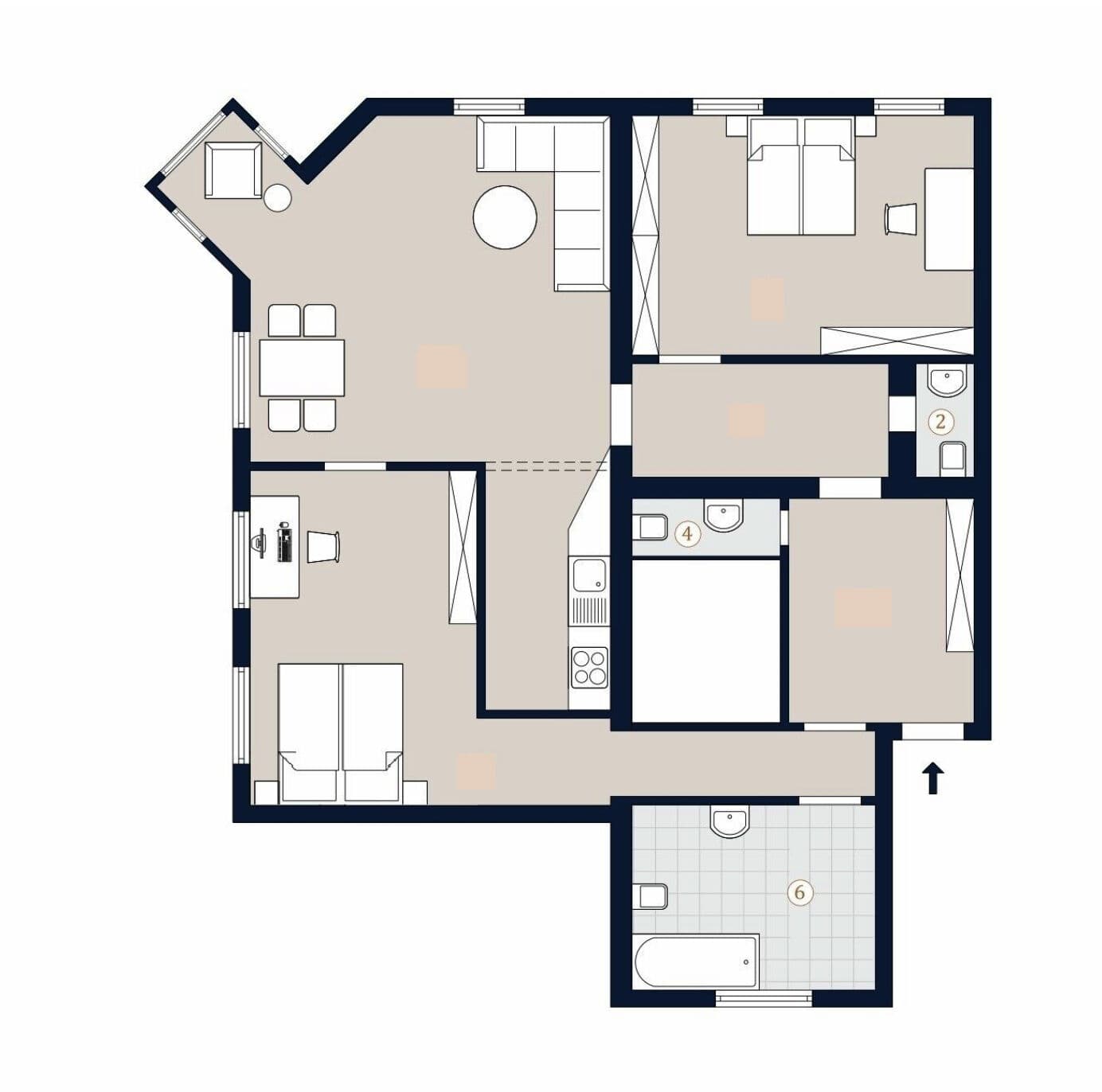 Grundriss Top 11 — Leibenfrostgasse 8 — 4 Zimmer — 107 m² — 1. OG
