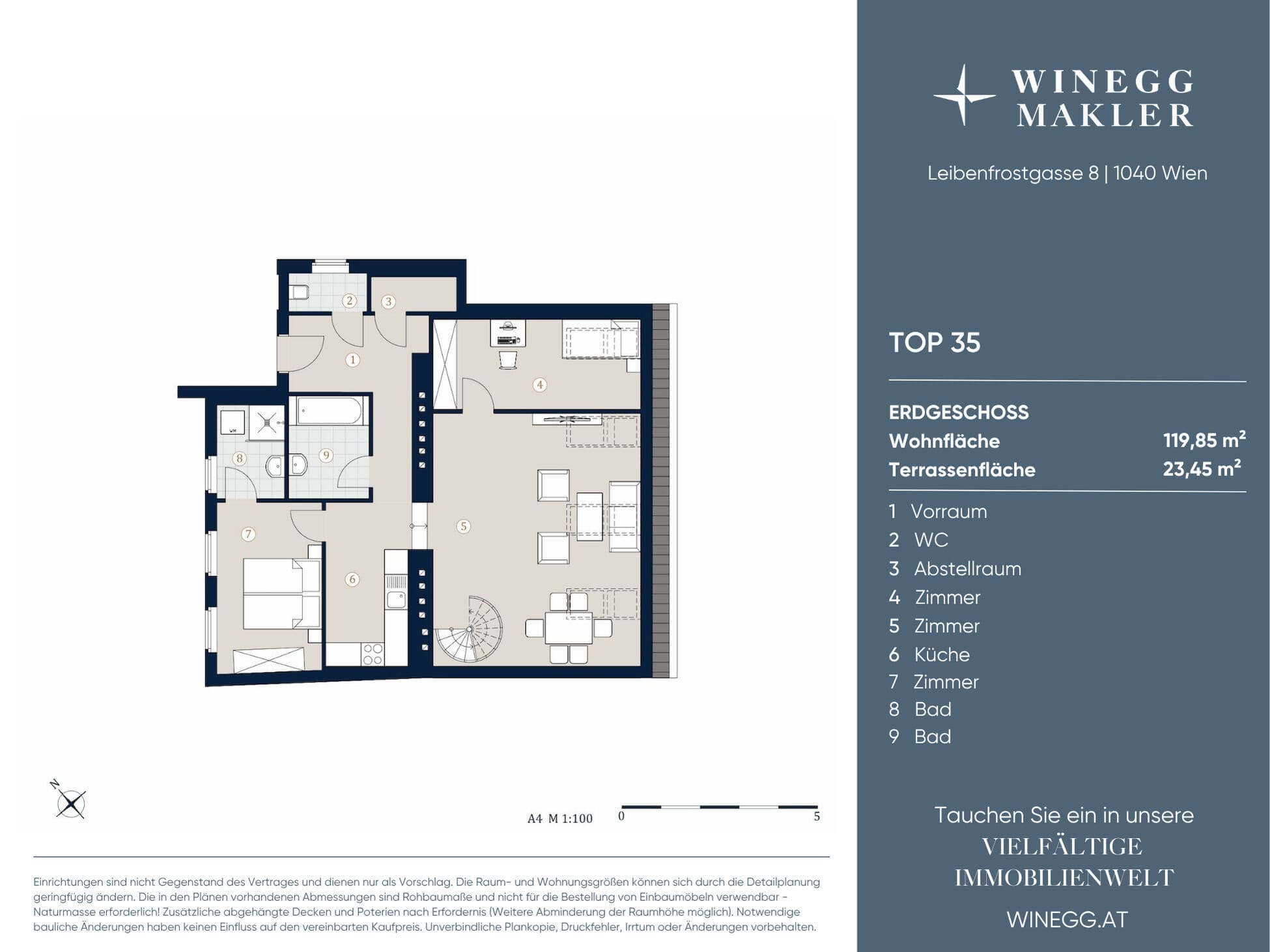 Floorplan Top 35 — Leibenfrostgasse 8 — 4 Rooms — 119.9 m² — 2. DG — Floorplan 1/2
