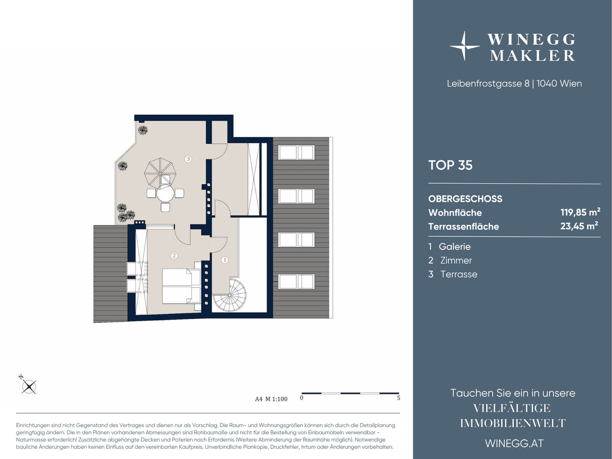 Floorplan Top 35 — Leibenfrostgasse 8 — 4 Rooms — 119.9 m² — 2. DG — Floorplan 2/2