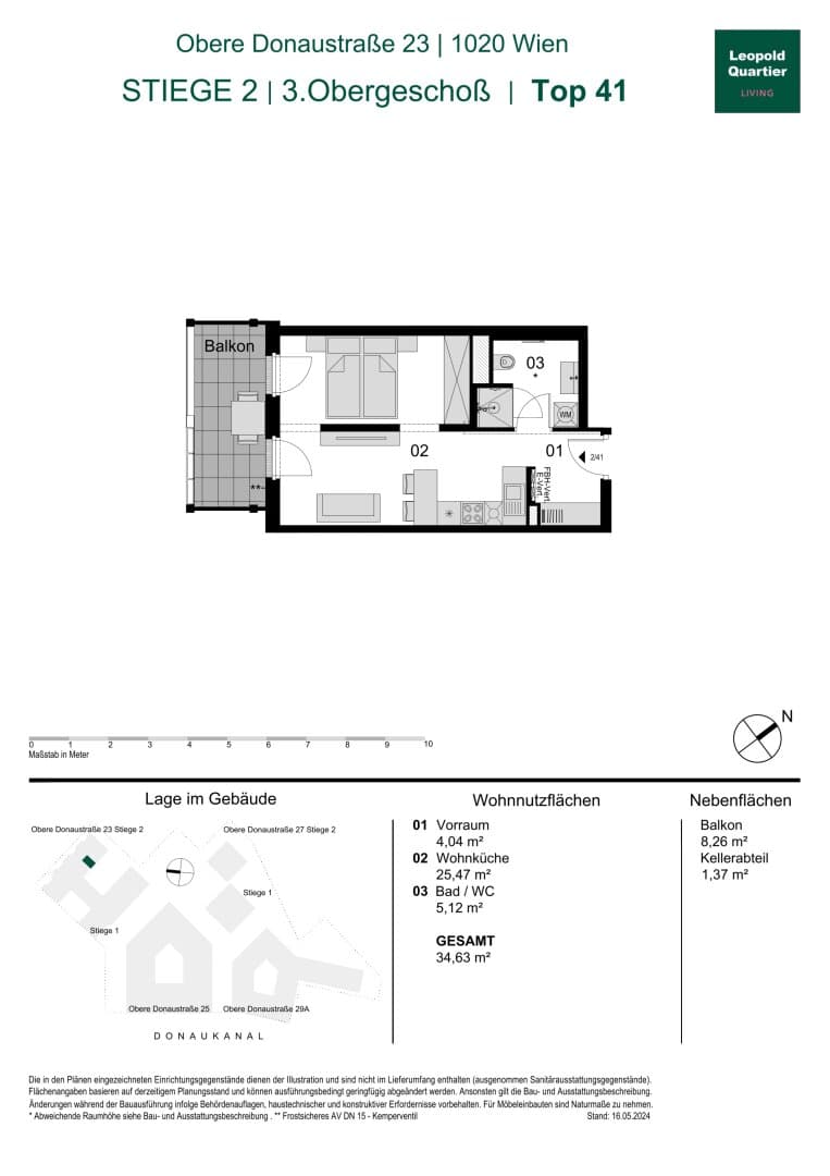 Grundriss 89176 — LeopoldQuartier LIVING — 1.5 Zimmer — 34,6 m² — 3. OG