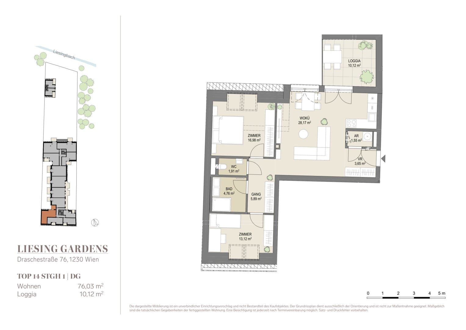 Floorplan Top 14 1DG — Liesing Gardens — 3 Rooms — 76 m² — 1. DG