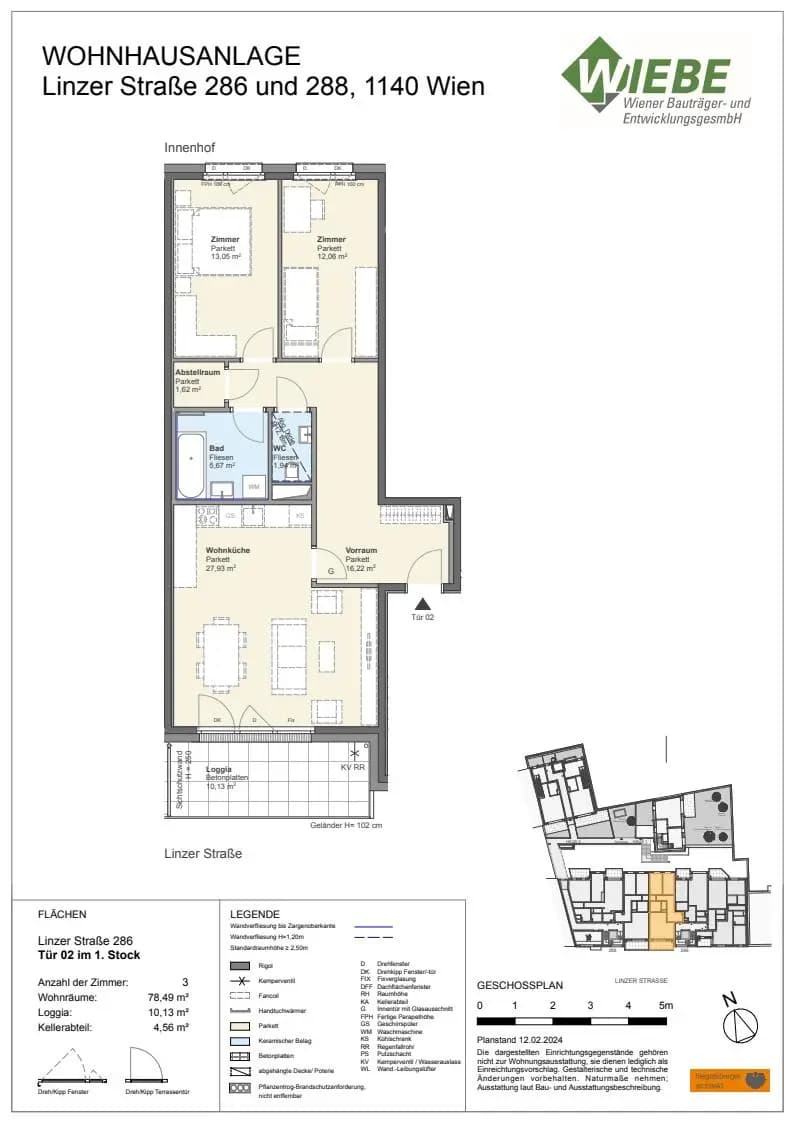 Grundriss Top 2 — Wohnen beim Casino-Park — 3 Zimmer — 78,5 m² — 1. OG