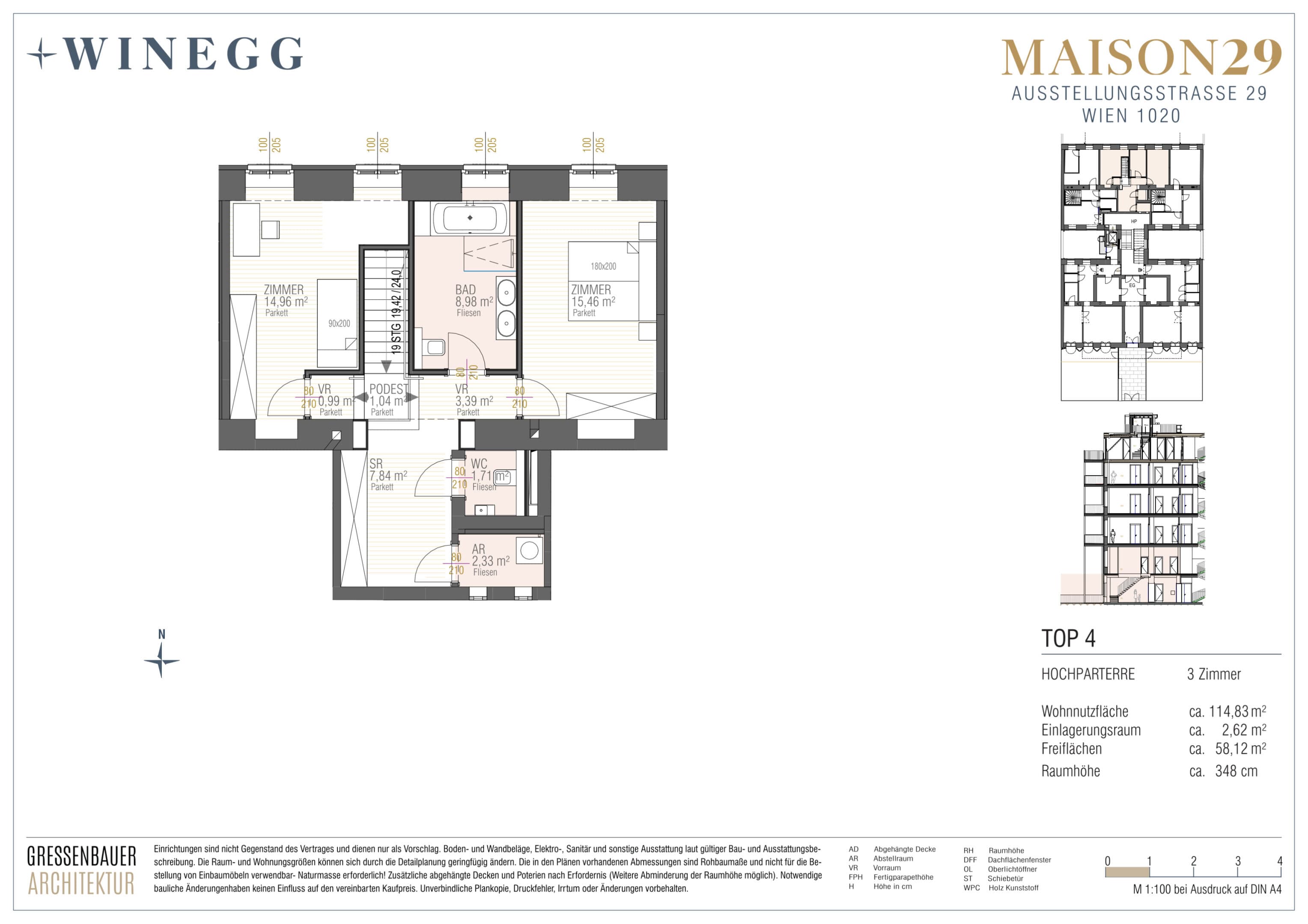 Grundriss Top 4 — MAISON 29 — 3 Zimmer — 114,8 m² — Mezzanin — Garten, Terrasse — Grundriss 2/2