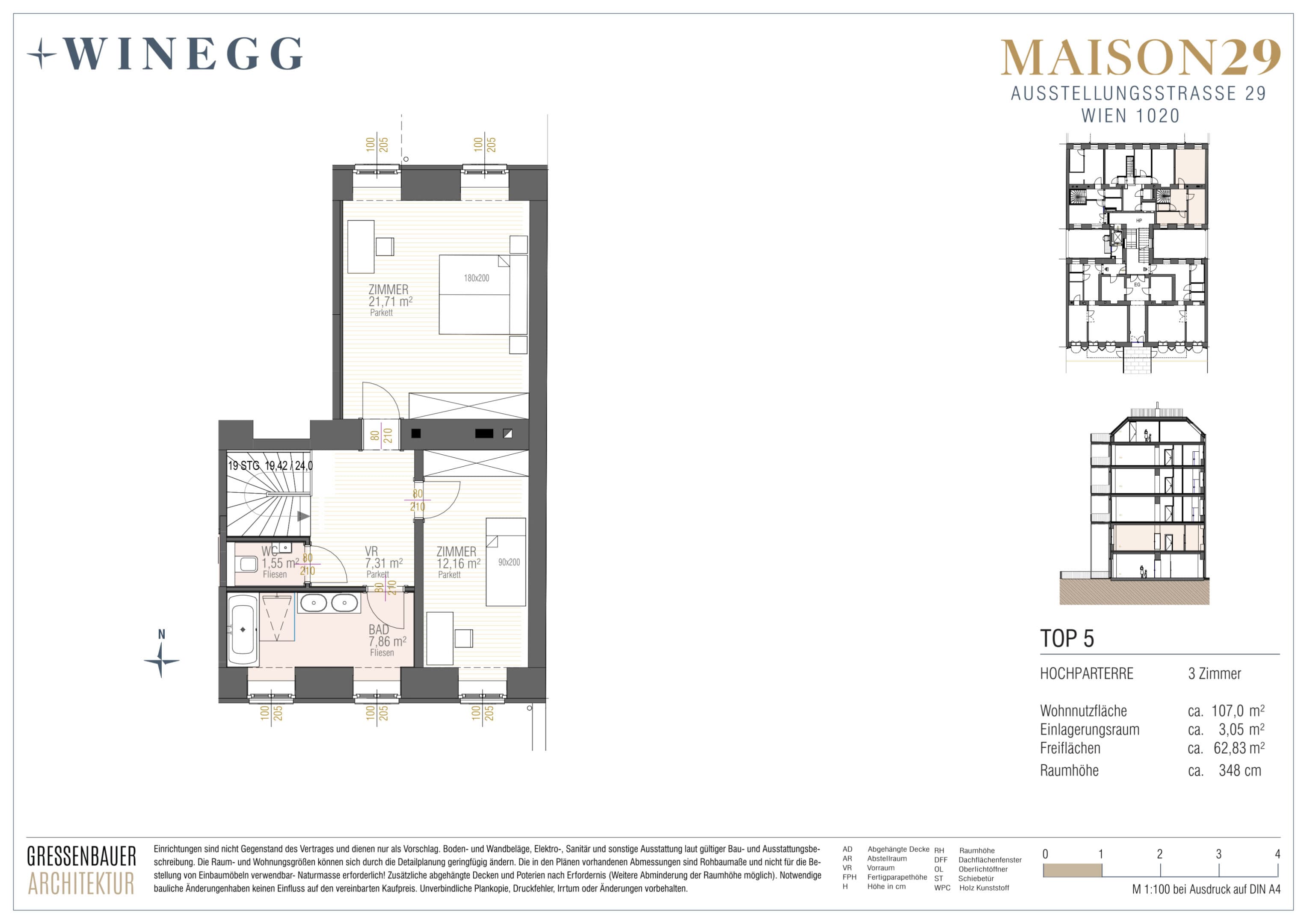 Grundriss Top 5 — MAISON 29 — 3 Zimmer — 107 m² — Mezzanin — Garten, Terrasse — Grundriss 2/2