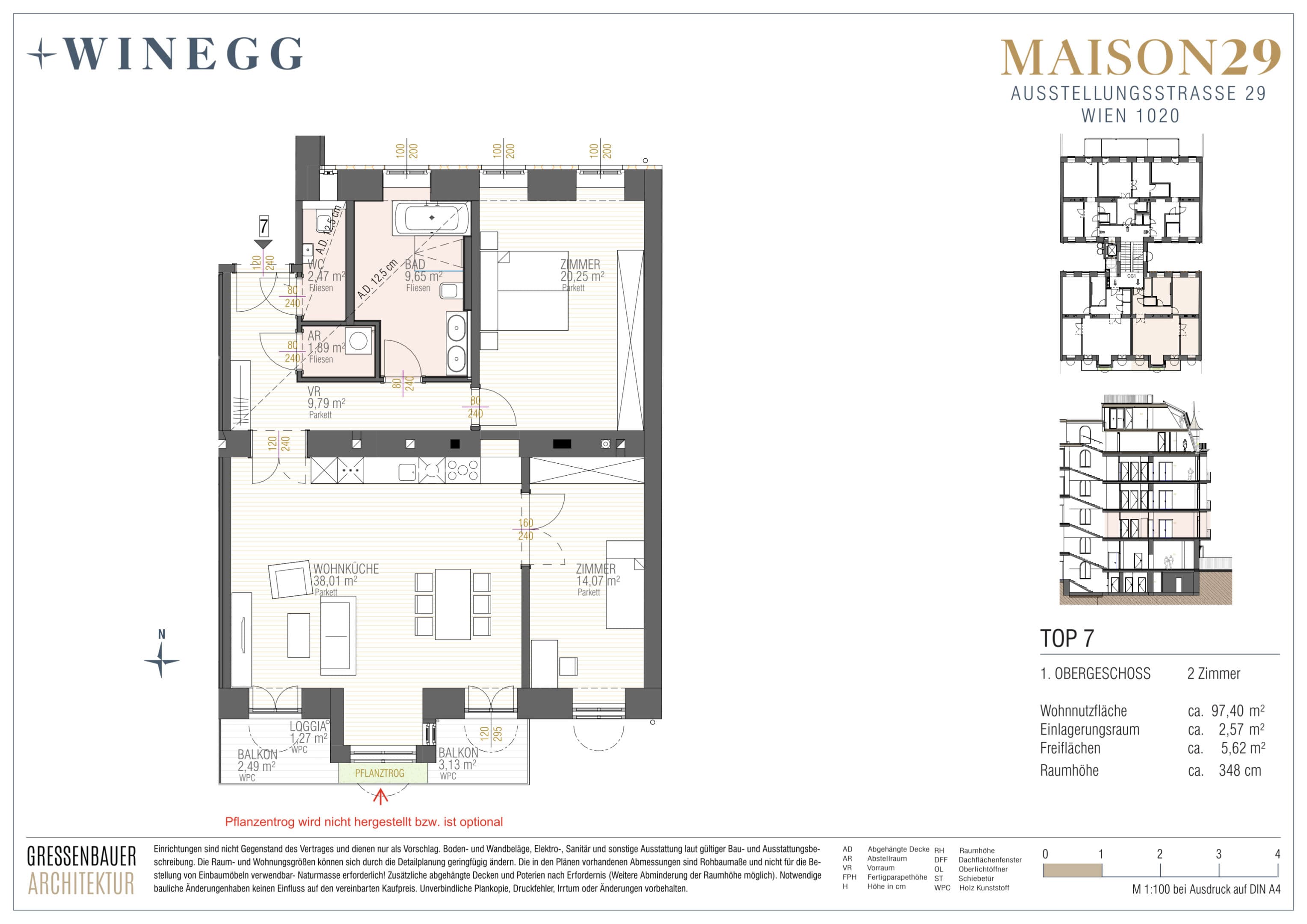 Grundriss Top 7 — MAISON 29 — 3 Zimmer — 96,1 m² — 1. OG — Balkon, Loggia