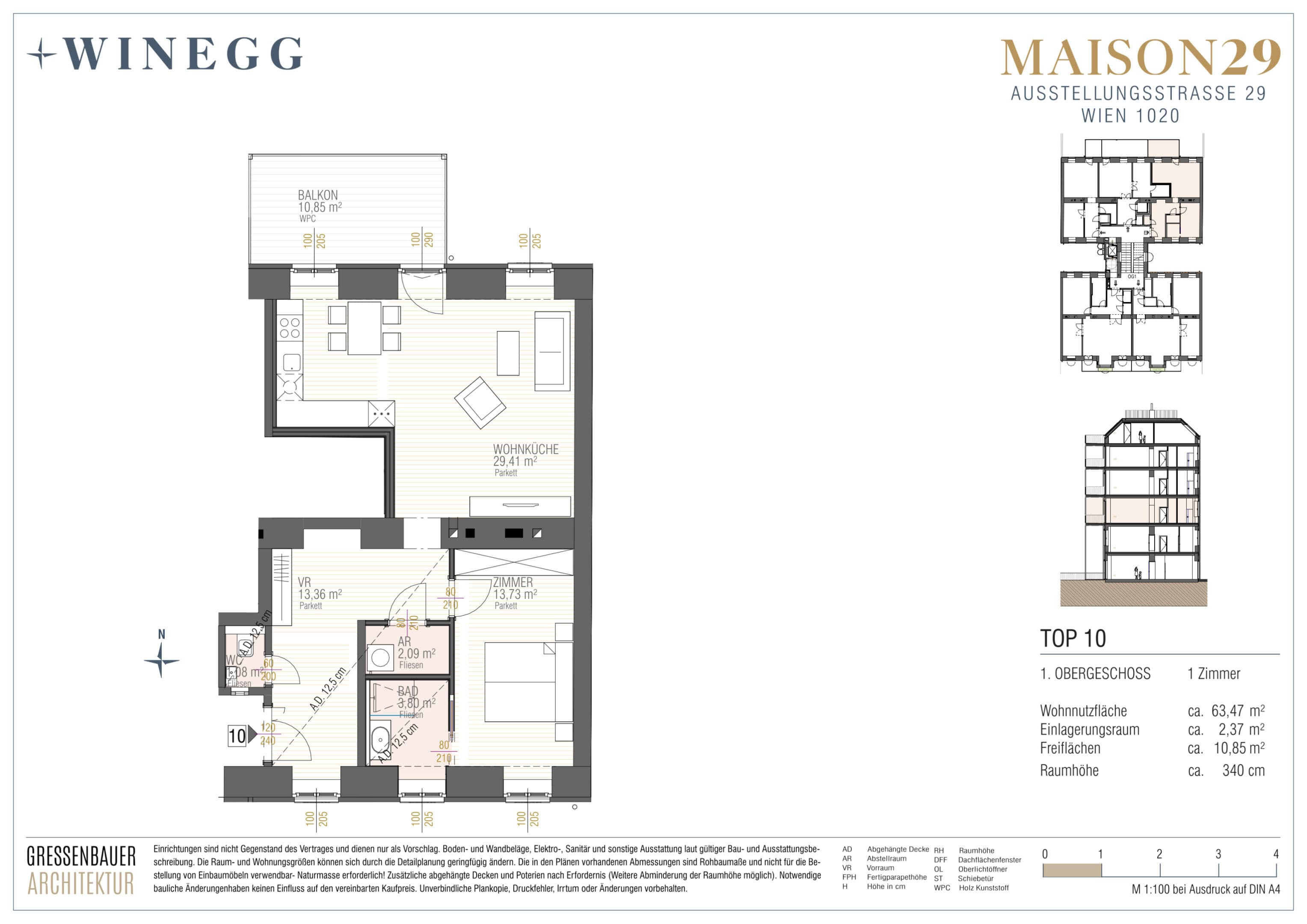 Grundriss Top 10 — MAISON 29 — 2 Zimmer — 63,5 m² — 1. OG — Balkon