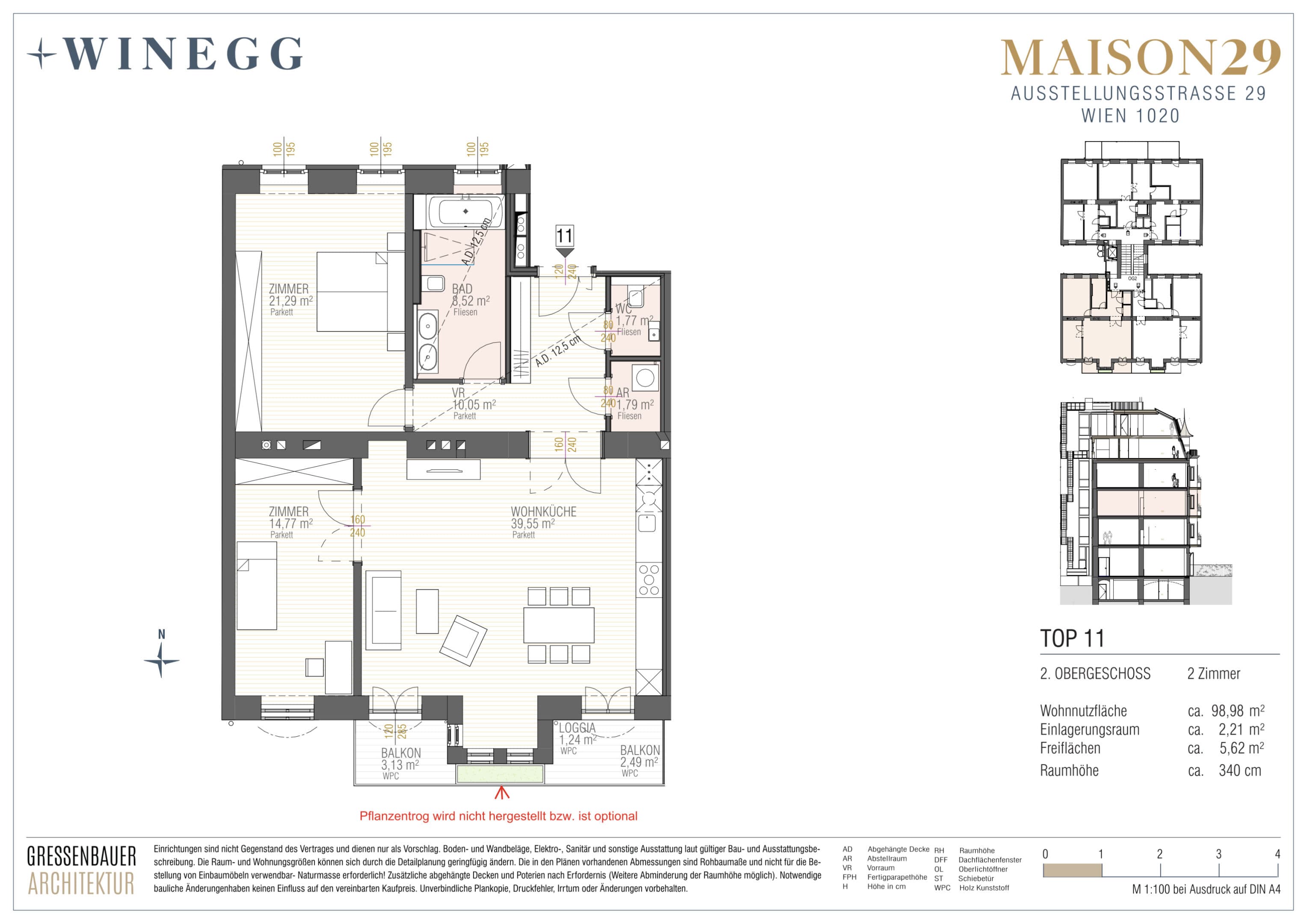 Floorplan Top 11 — MAISON 29 — 3 Rooms — 97.7 m² — 2nd floor — Balkon, Loggia