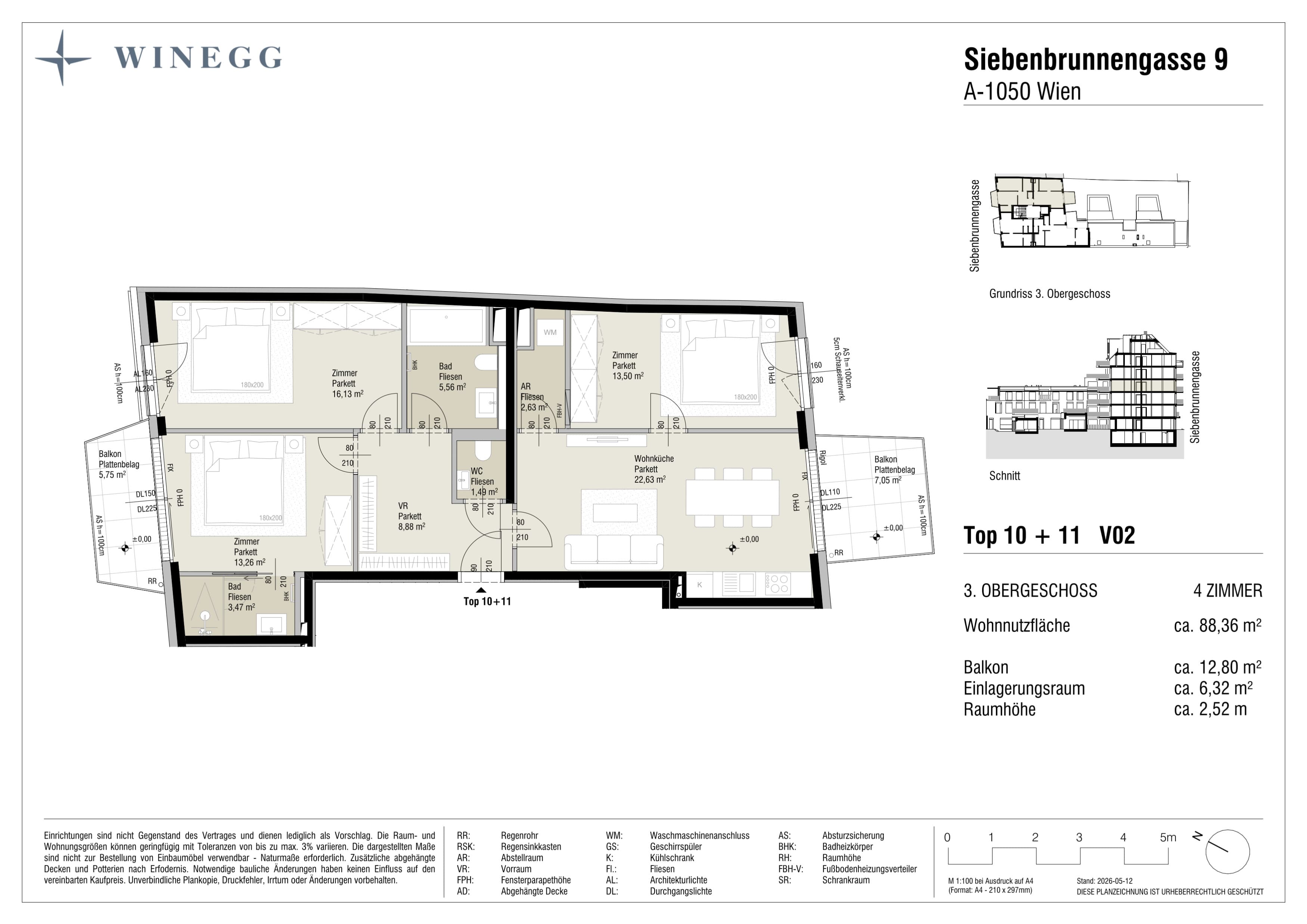 Grundriss Top 10+11 / V2 — Margaret — 4 Zimmer — 88,4 m² — 3. Etage