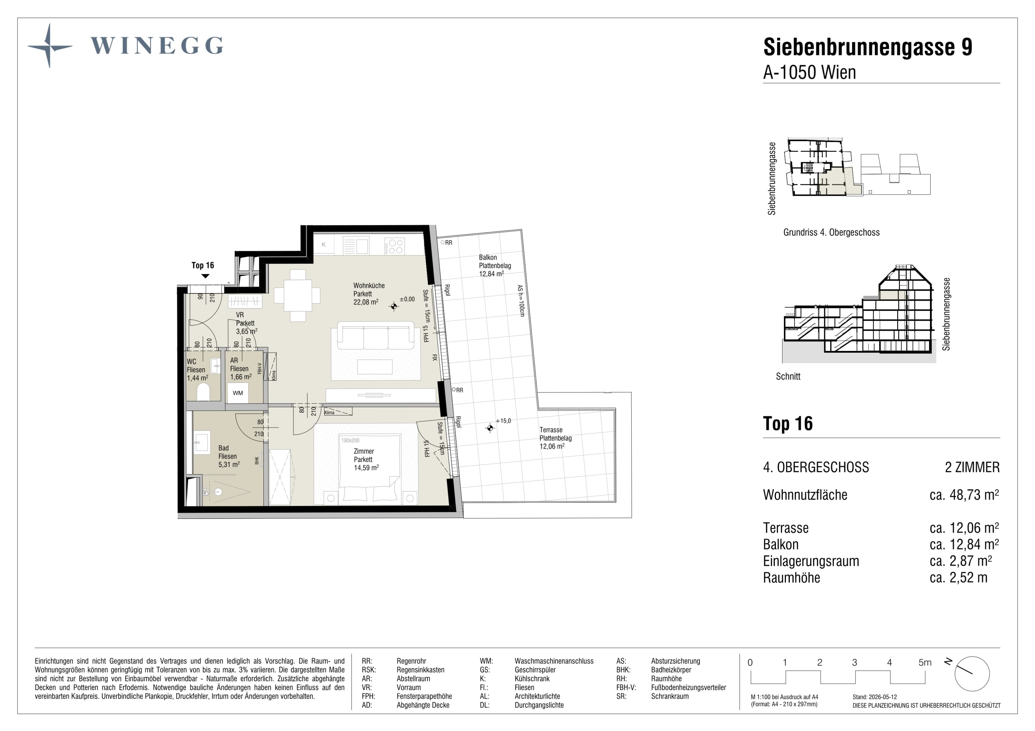 Floorplan Top 16 — Margaret — 2 Rooms — 48.7 m² — 4. Etage