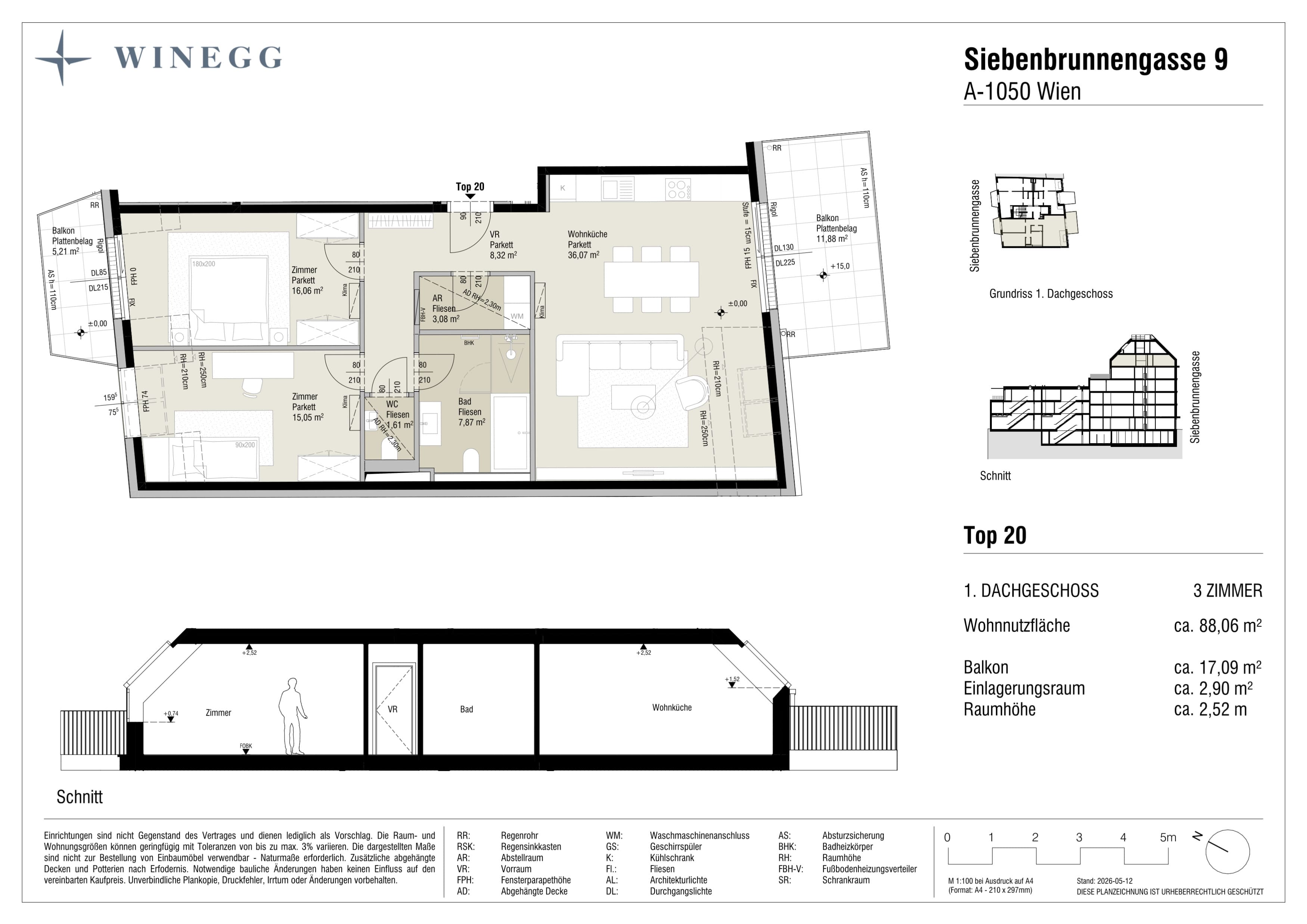 Grundriss Top 20 — Margaret — 3 Zimmer — 88 m² — 1. DG