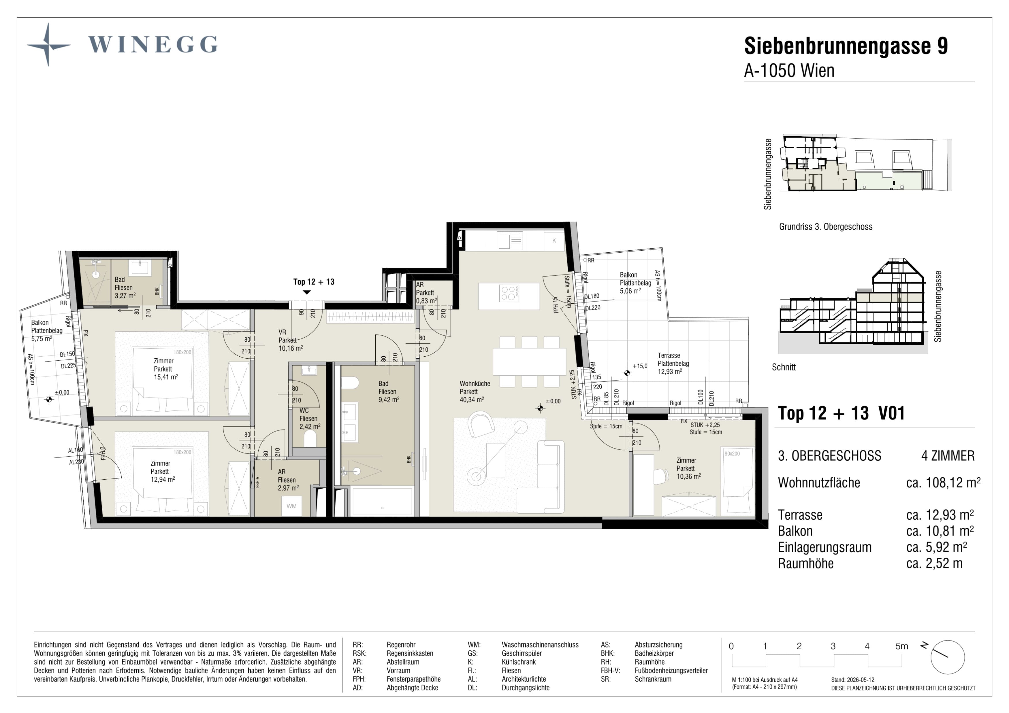 Floorplan Top 12+13 / V1 — Margaret — 4 Rooms — 108.1 m² — 3. Etage