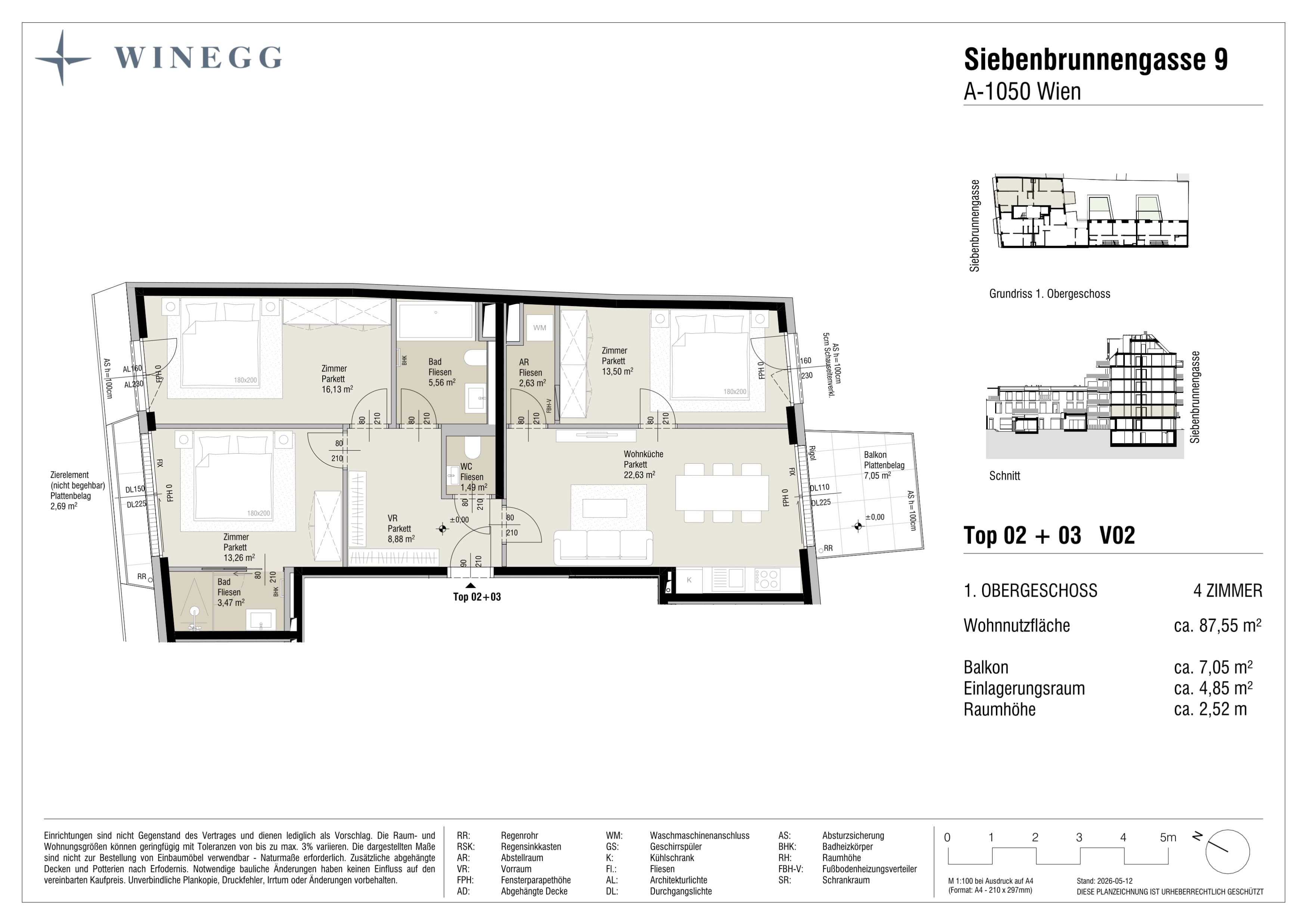 Grundriss Top 2+3 / V2 — Margaret — 4 Zimmer — 87,6 m² — 1. Etage