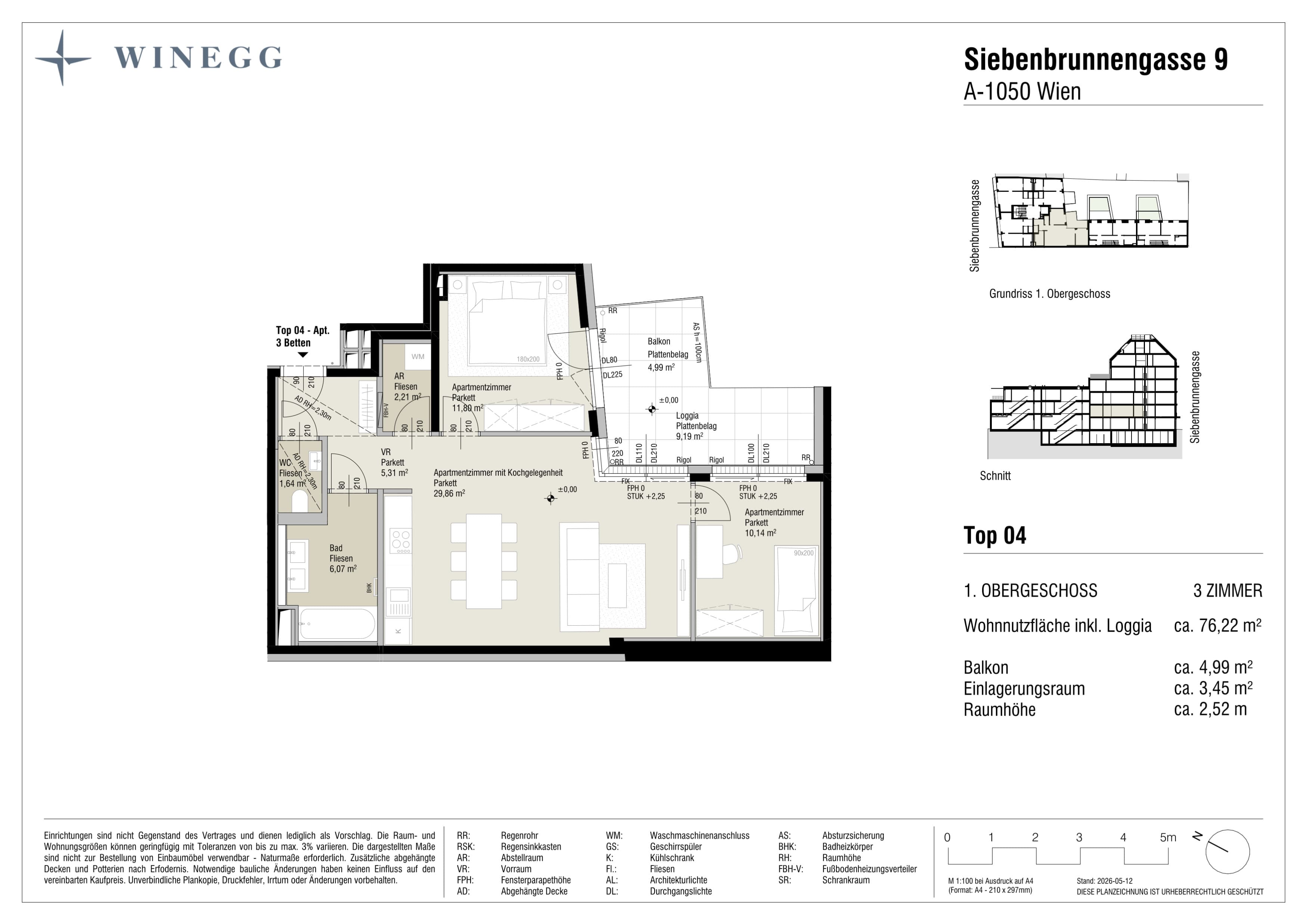 Grundriss Top 4 — Margaret — 3 Zimmer — 67 m² — 1. Etage