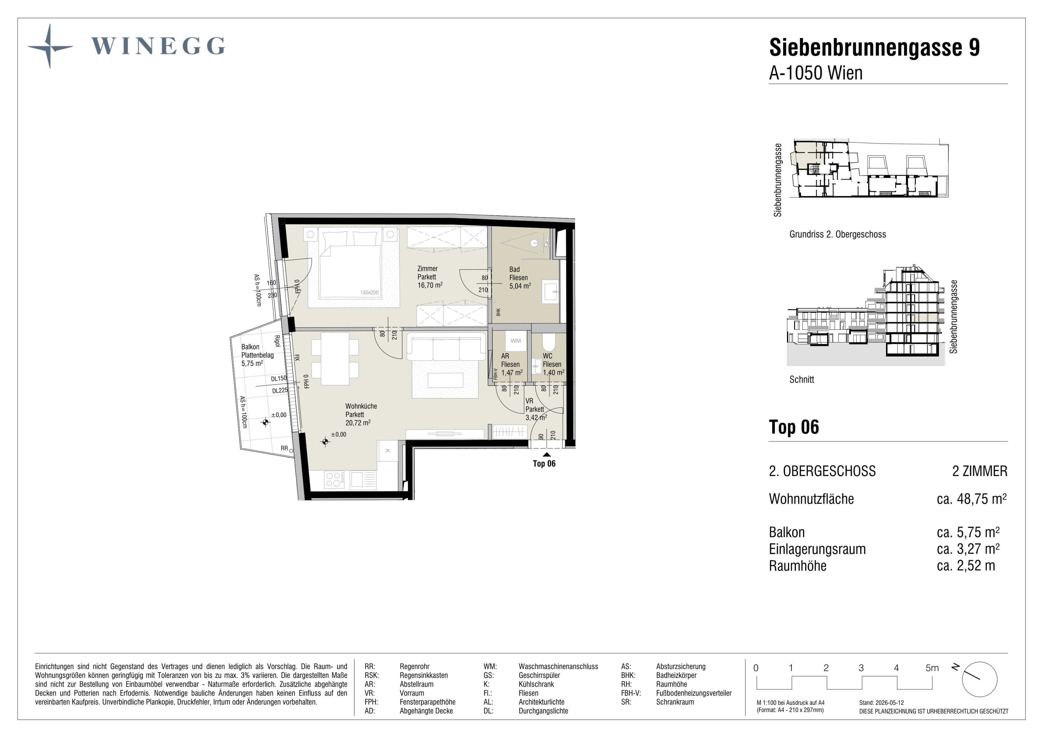 Grundriss Top 6 — Margaret — 2 Zimmer — 48,8 m² — 2. Etage