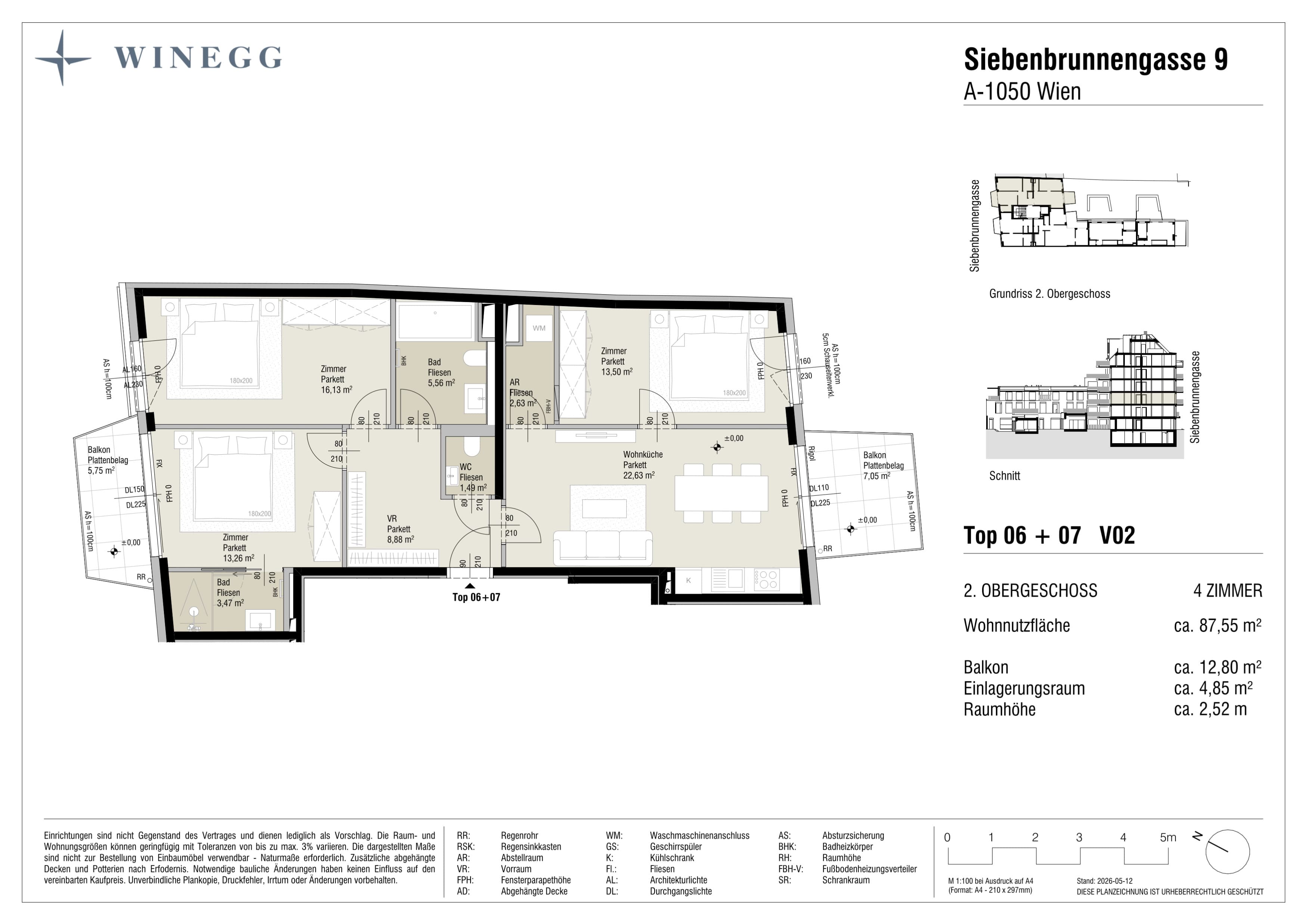 Grundriss Top 6+7 / V2 — Margaret — 4 Zimmer — 87,6 m² — 2. Etage