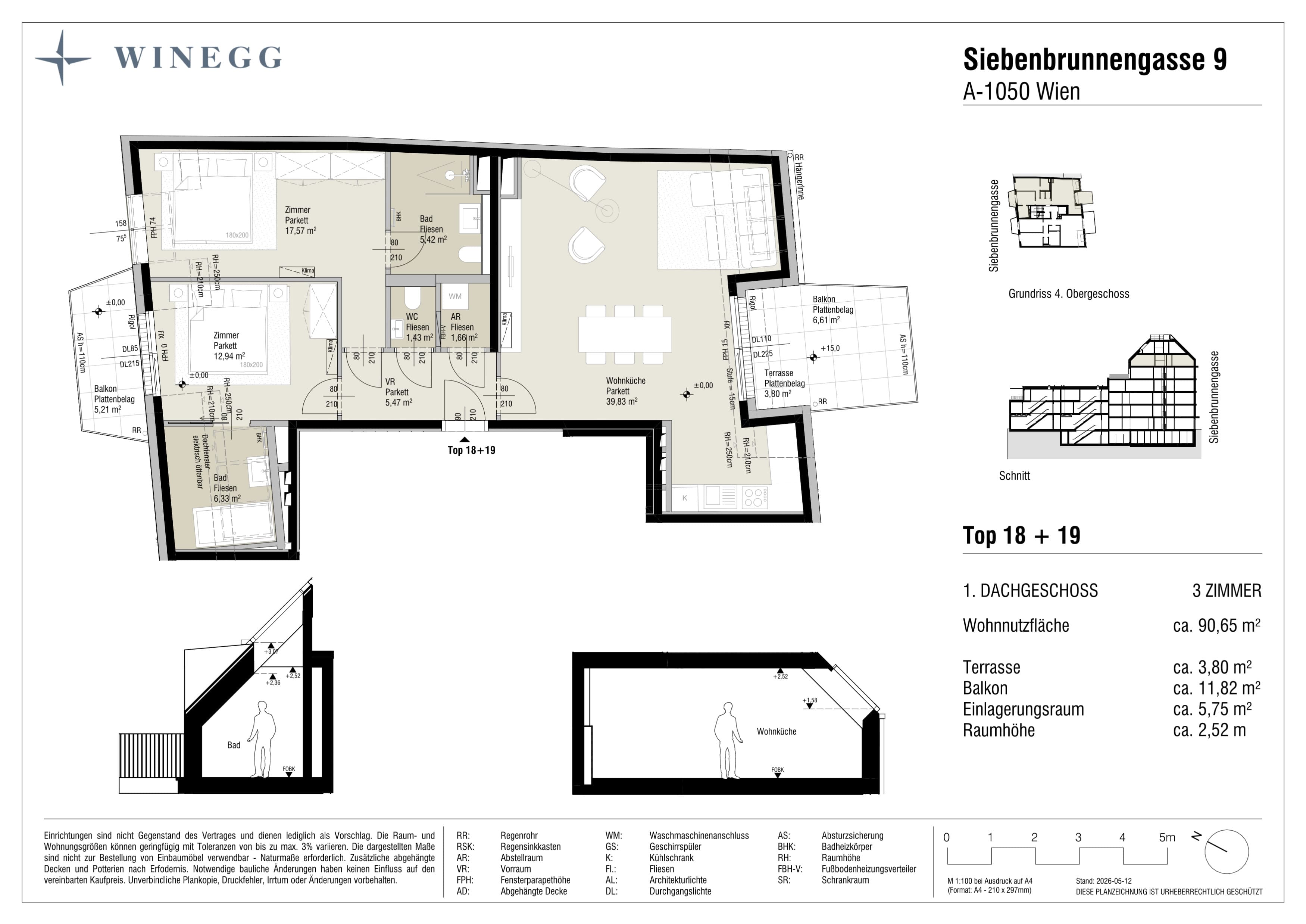Floorplan Top 18+19 — Margaret — 3 Rooms — 90.7 m² — 1. DG