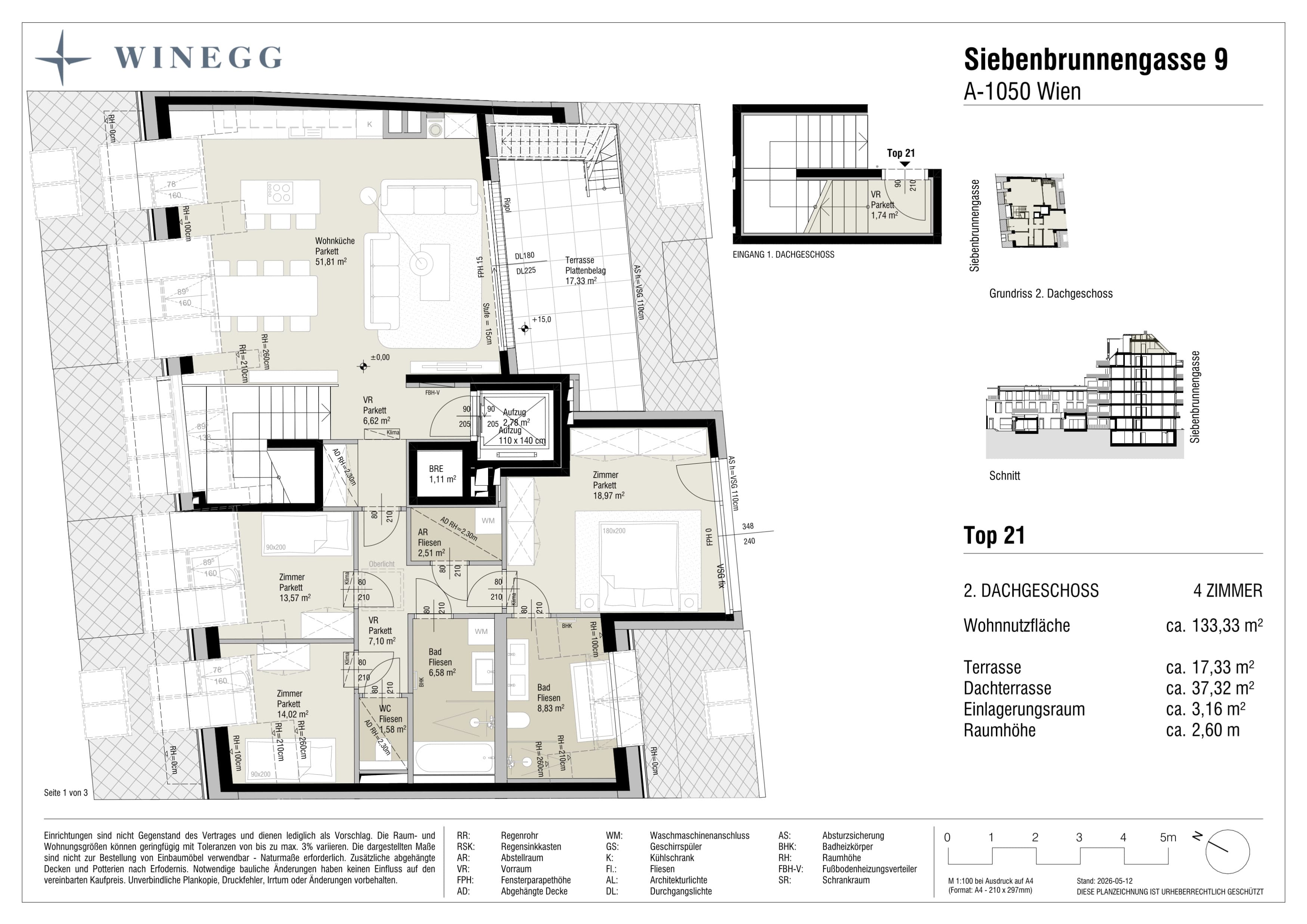Grundriss Top 21 — Margaret — 4 Zimmer — 133,3 m² — 2. DG — Grundriss 1/3