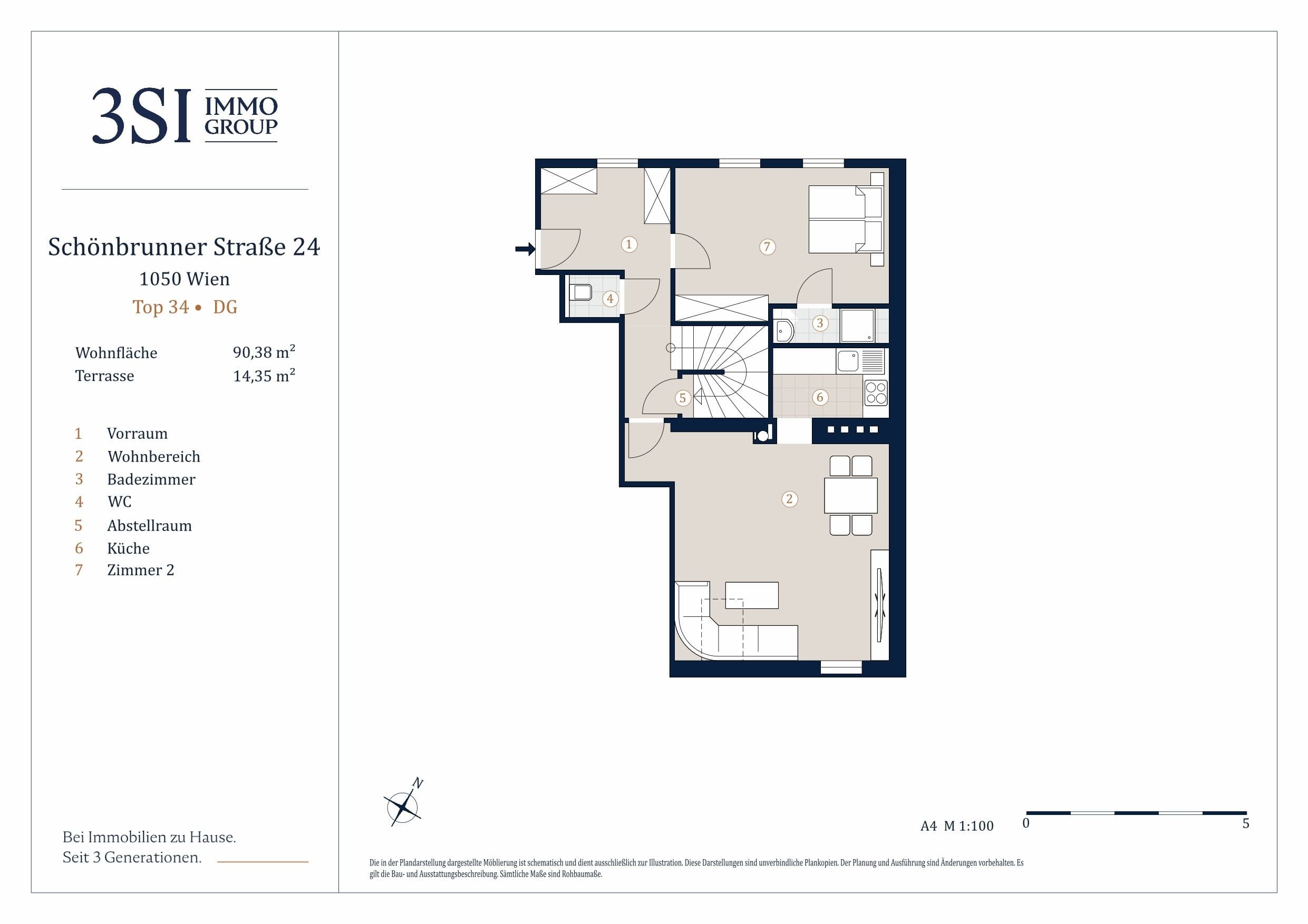 Grundriss Top 1/34 — MARGRET'S — 3 Zimmer — 90,4 m² — DG — Grundriss 1/2