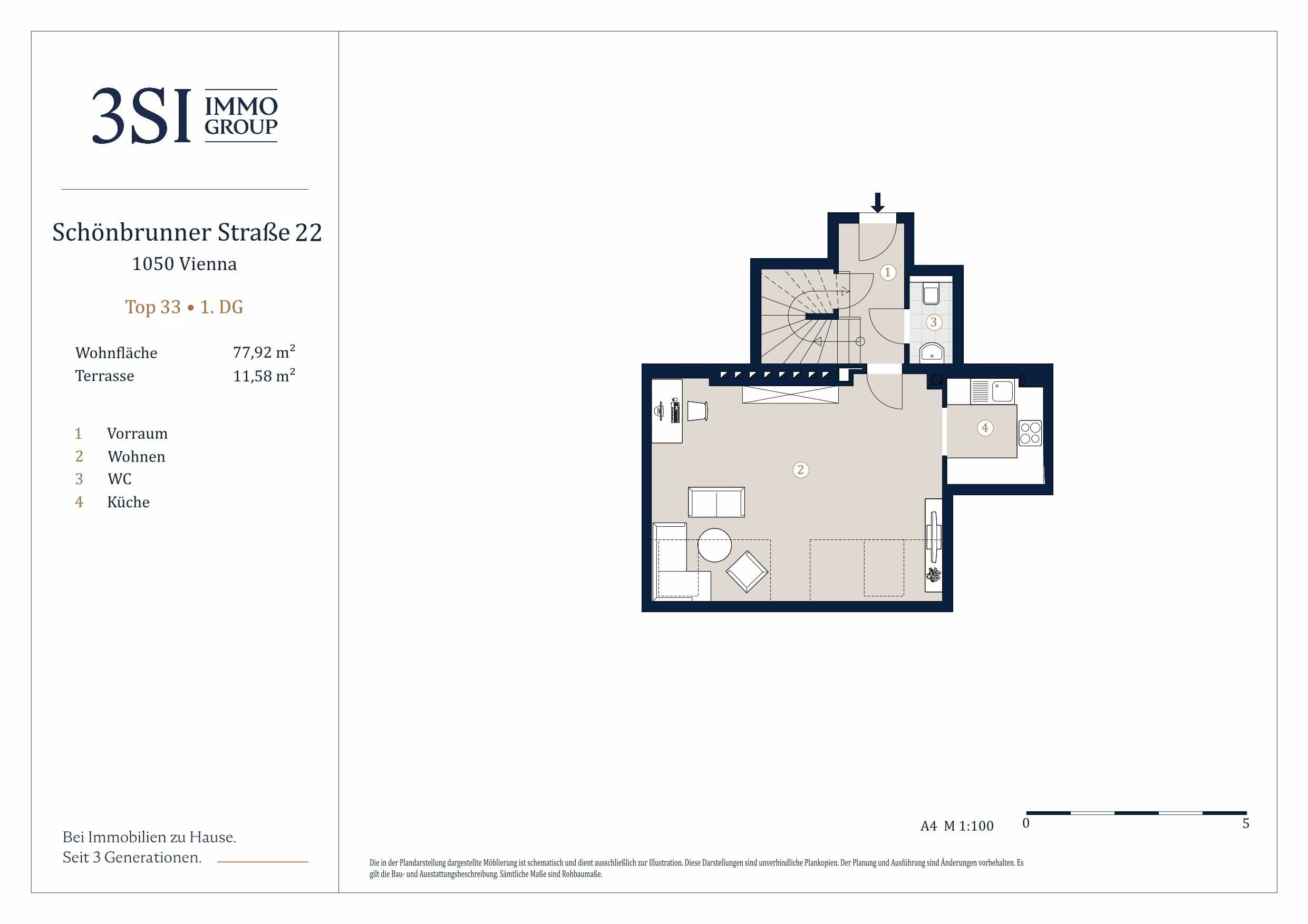 Grundriss Top 33 — MARGRET'S — 2 Zimmer — 77,9 m² — DG — Grundriss 1/2