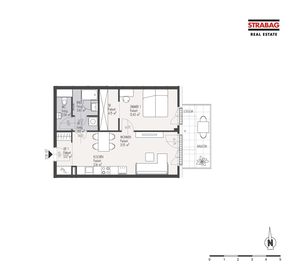 Grundriss Top 97 — Mein:G — 2 Zimmer — 51,1 m² — 5. OG