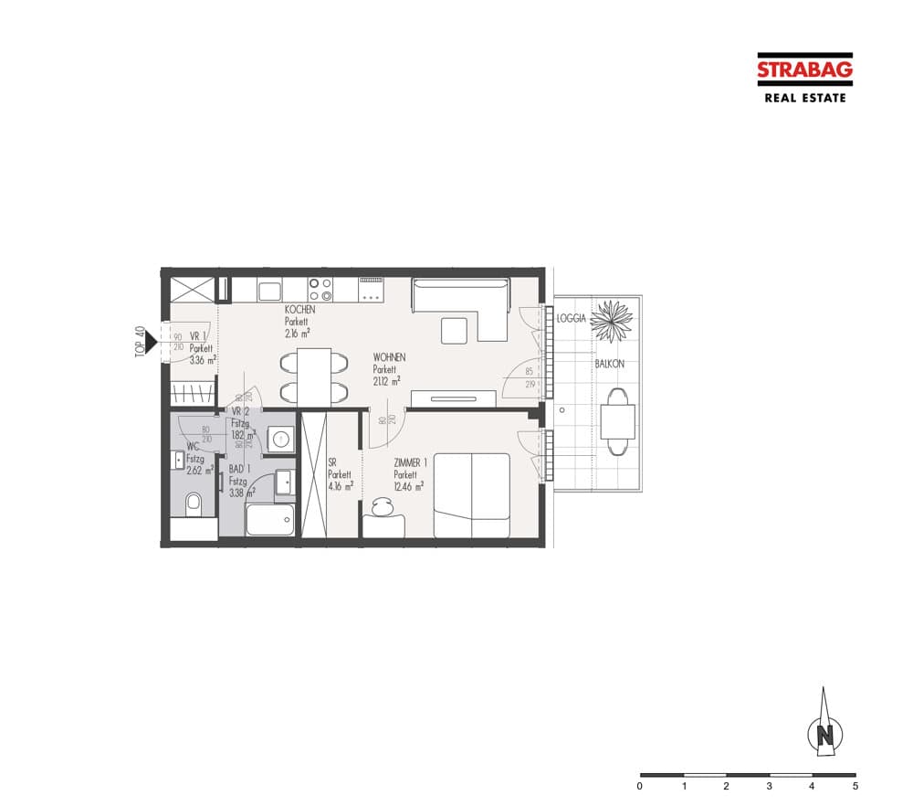 Grundriss Top 40 — Mein:G — 2 Zimmer — 51,1 m² — 2. OG