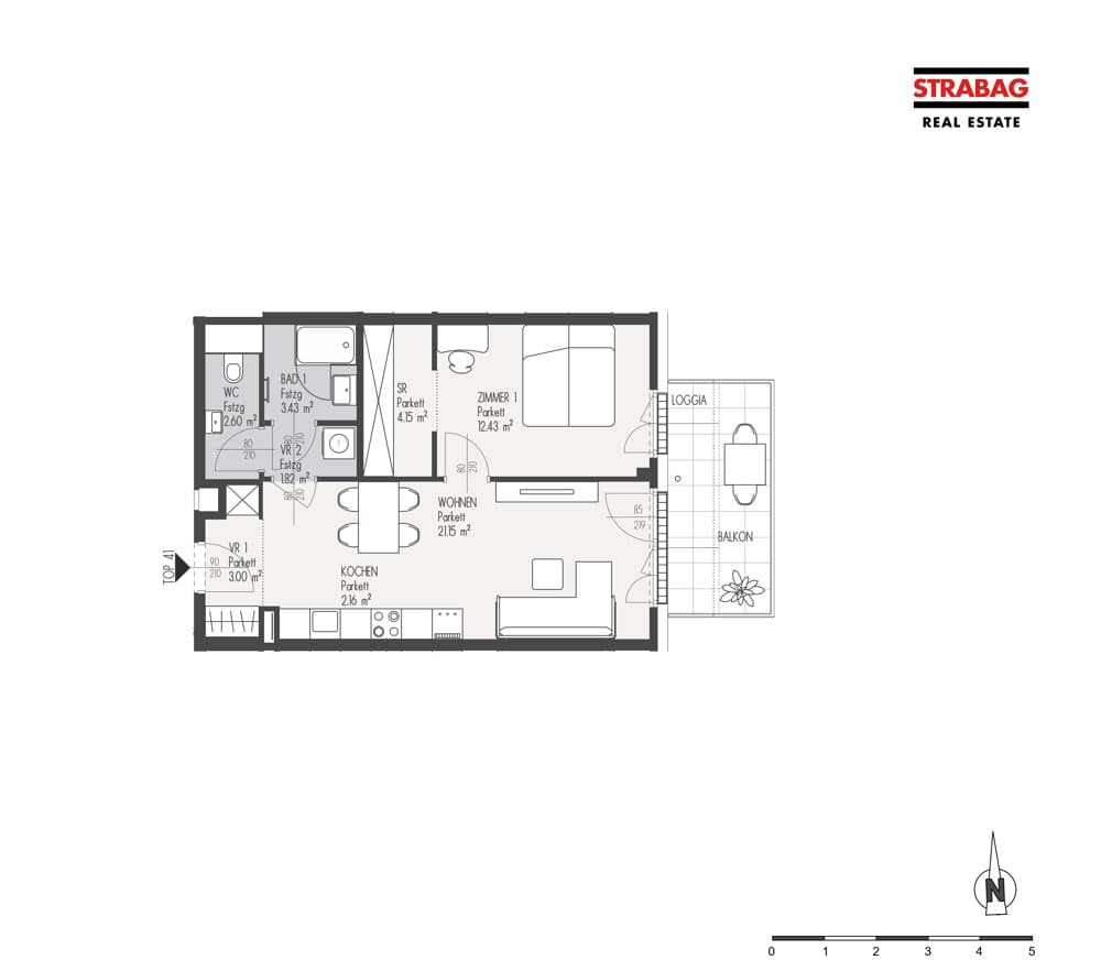 Grundriss Top 41 — Mein:G — 2 Zimmer — 50,7 m² — 2. OG