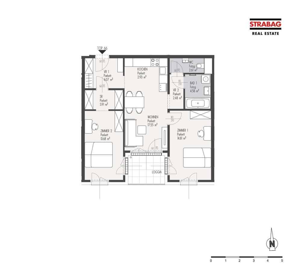 Grundriss Top 66 — Mein:G — 3 Zimmer — 68,6 m² — 3. OG
