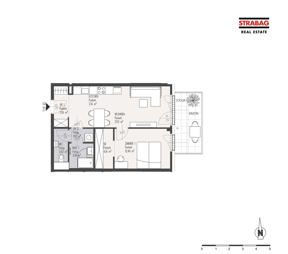 Grundriss Top 82 — Mein:G — 2 Zimmer — 51,1 m² — 4. OG