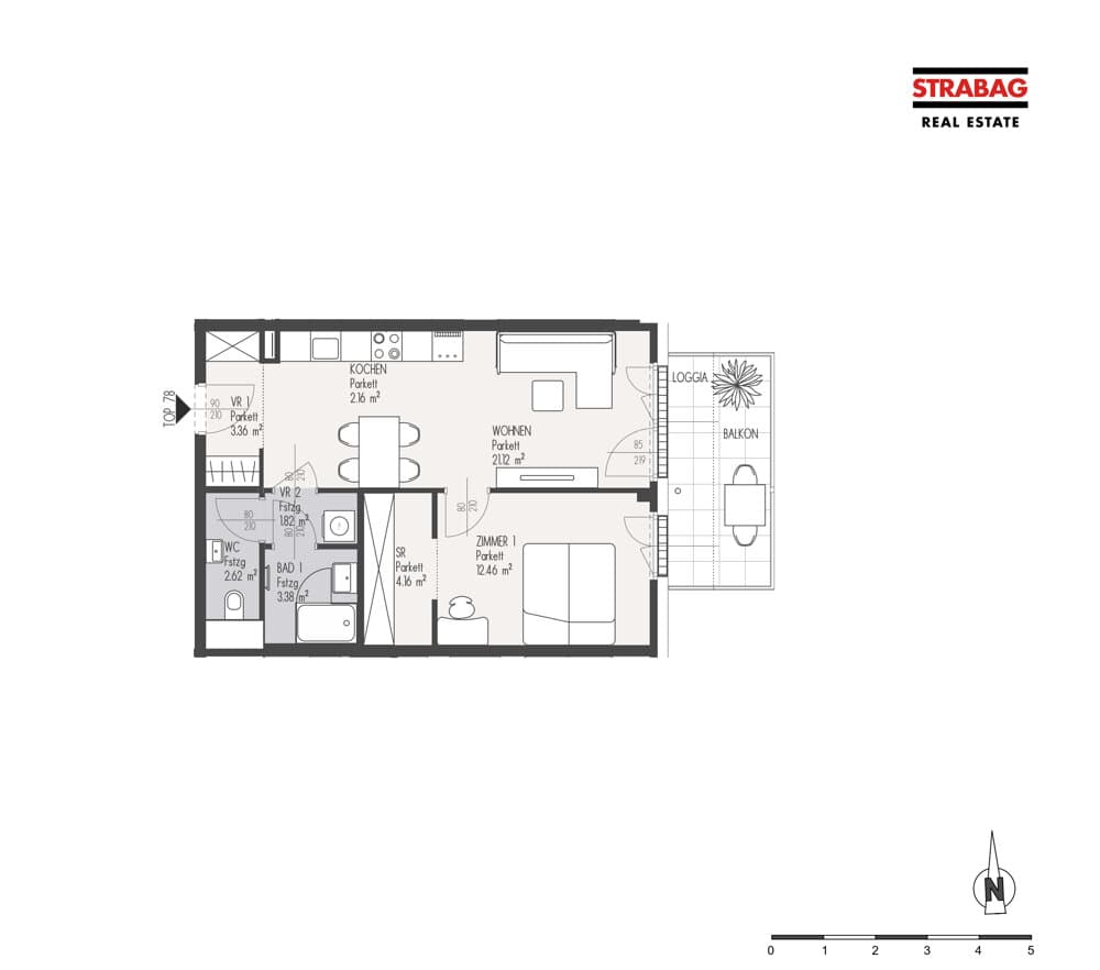 Grundriss Top 78 — Mein:G — 2 Zimmer — 51,1 m² — 4. OG