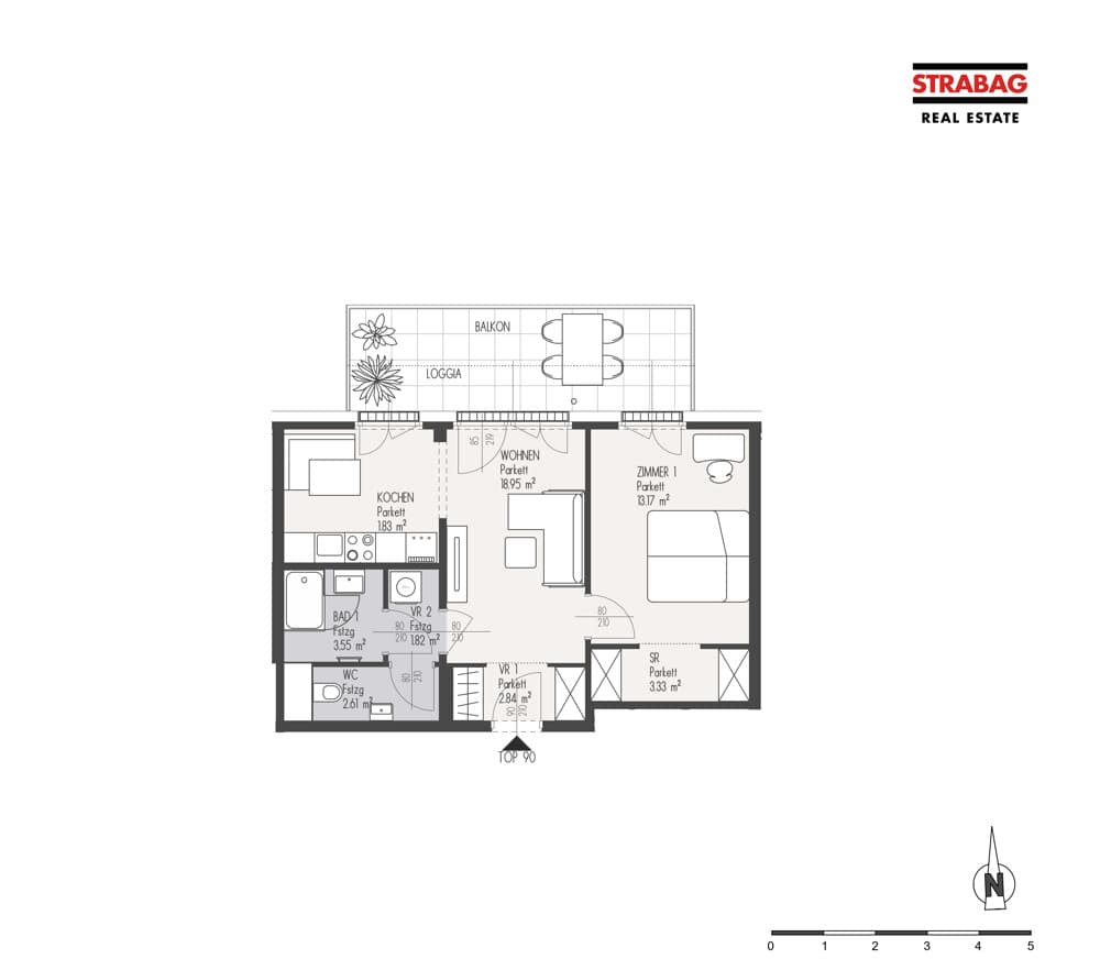 Grundriss Top 90 — Mein:G — 2 Zimmer — 48,1 m² — 4. OG