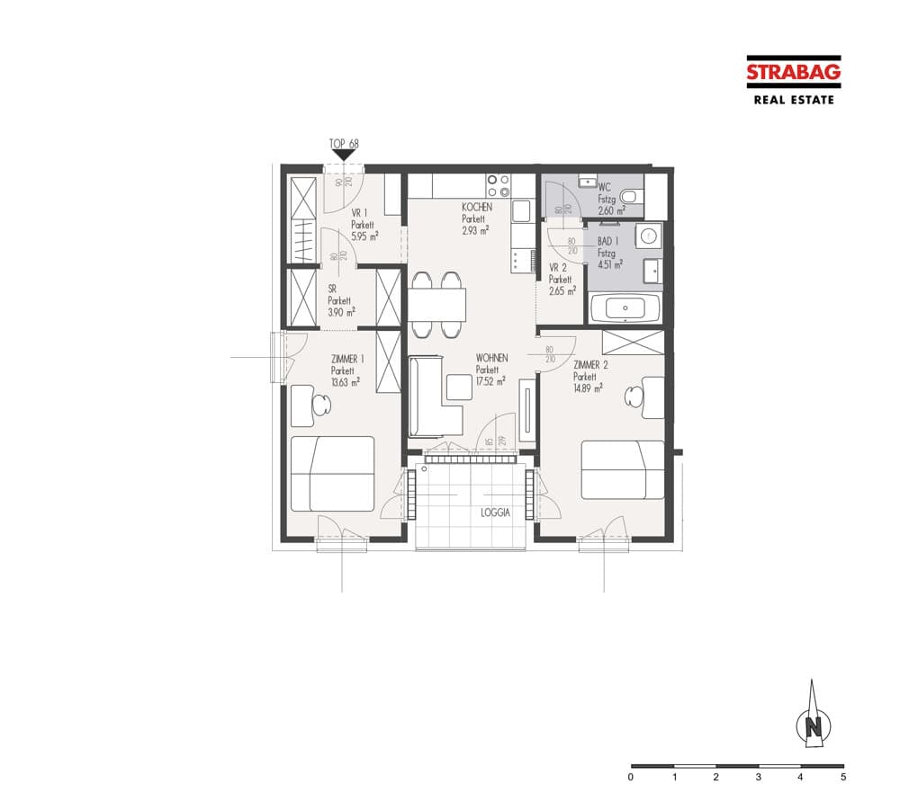 Grundriss Top 68 — Mein:G — 3 Zimmer — 68,6 m² — 3. OG