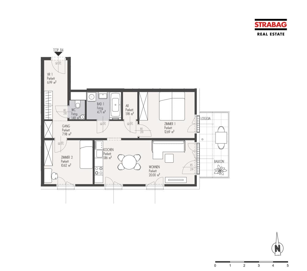 Grundriss Top 84 — Mein:G — 3 Zimmer — 68,3 m² — 4. OG
