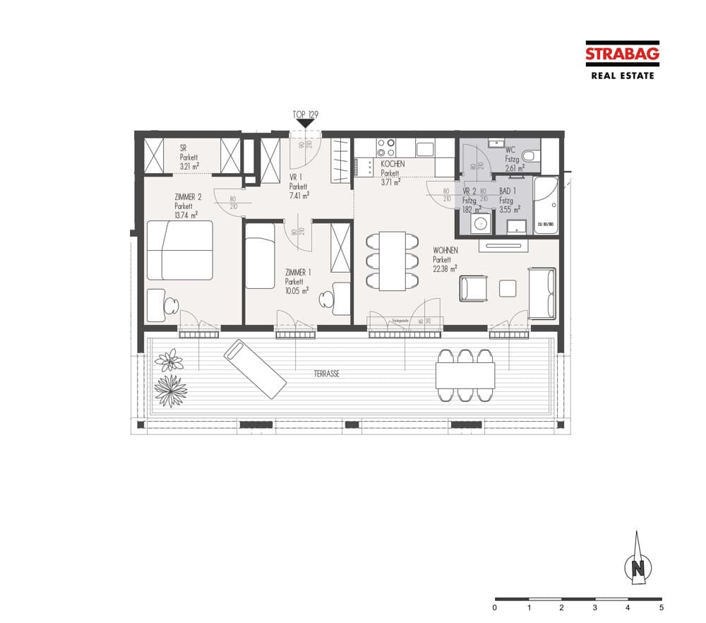 Grundriss Top 129 — Mein:G — 3 Zimmer — 68,5 m² — 7. OG