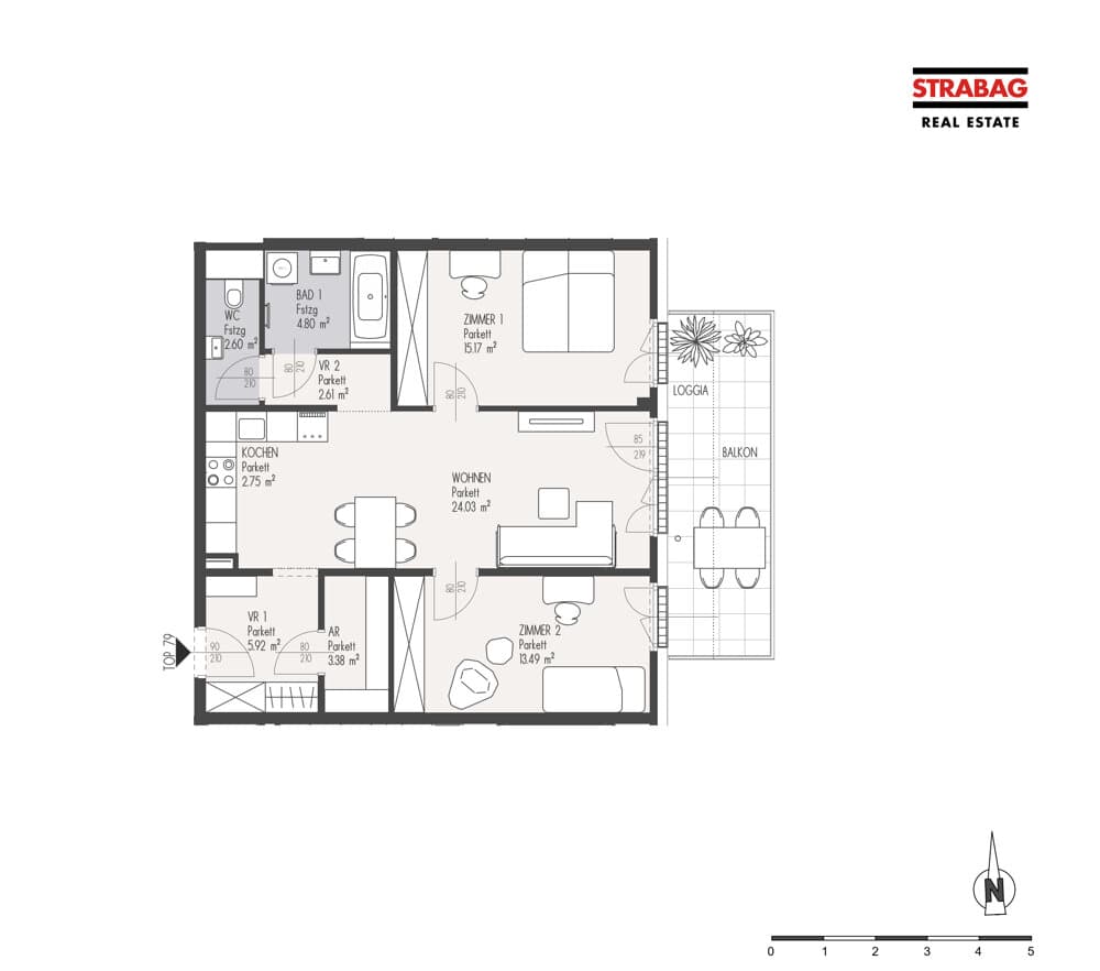 Grundriss Top 79 — Mein:G — 3 Zimmer — 74,8 m² — 4. OG
